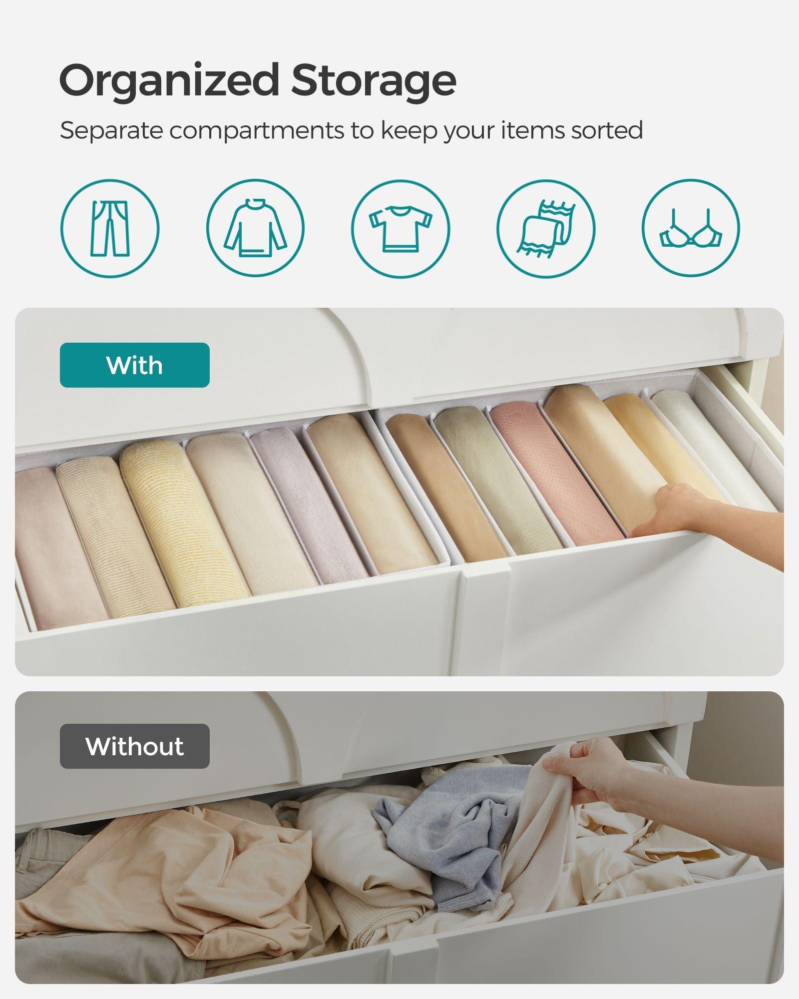 Set of 4 Wardrobe Clothes Organizer with 6 Grids Classic White FredCo