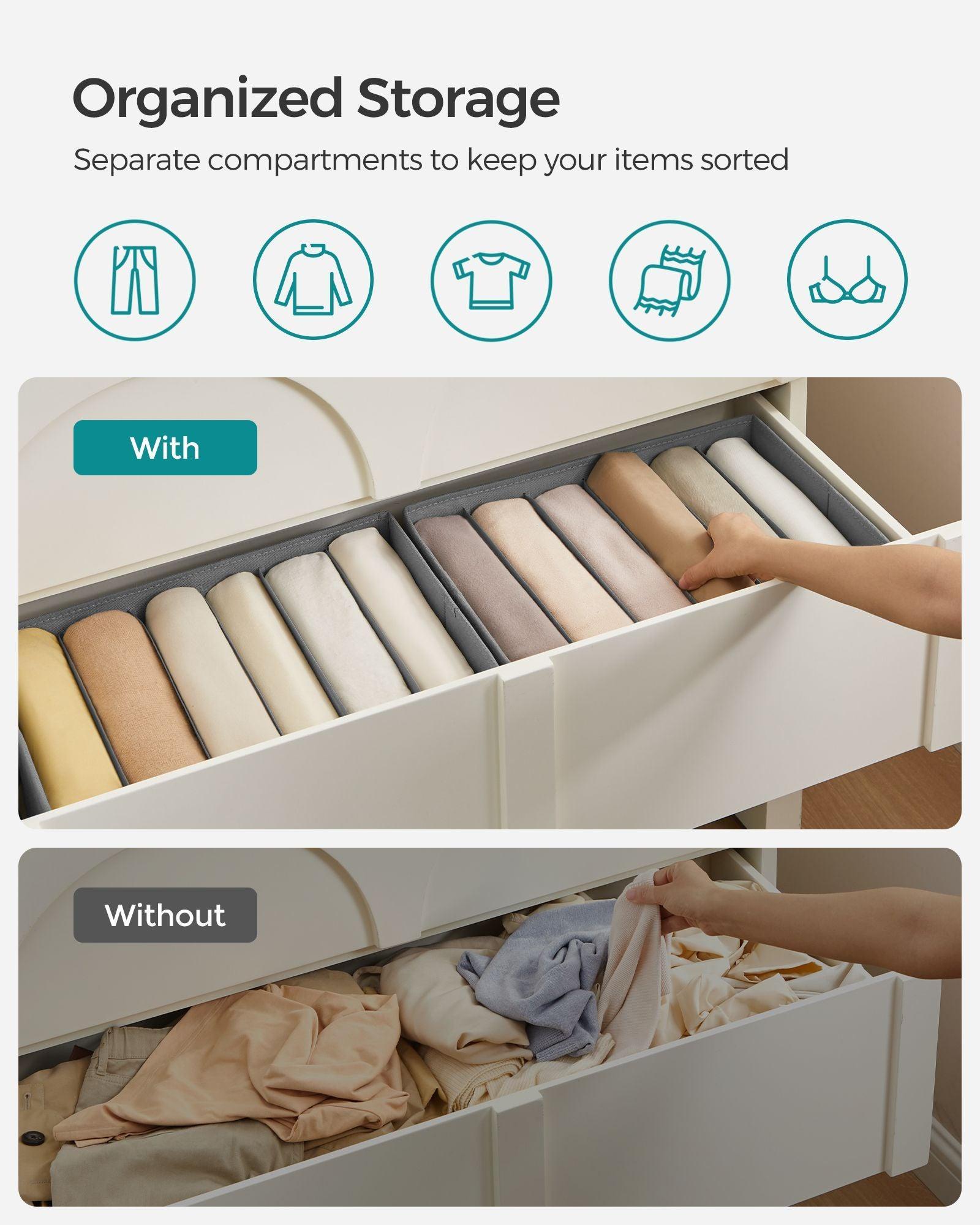 Set of 4 Wardrobe Clothes Organizer with 6 Grids Dove Gray FredCo
