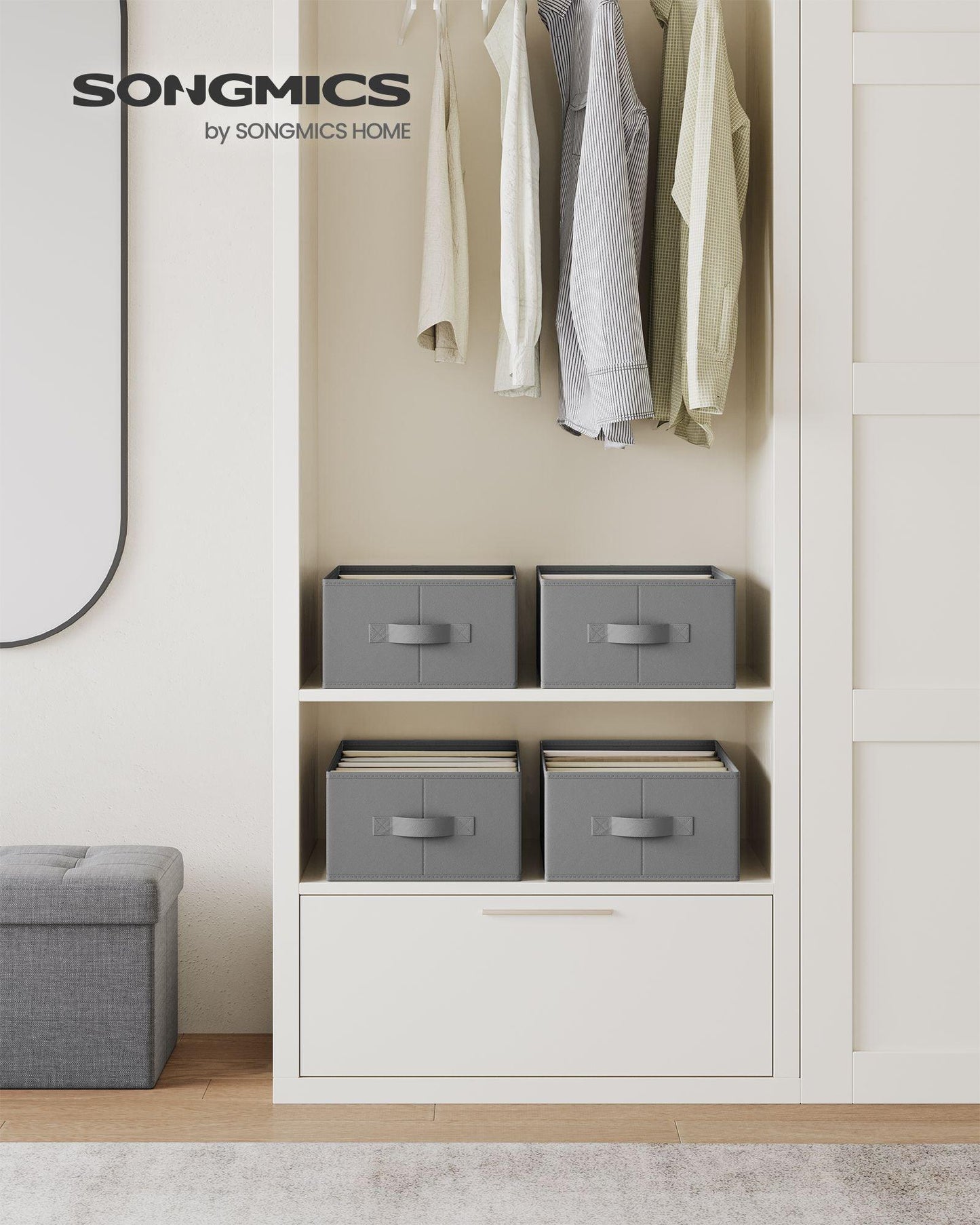 Set of 4 Wardrobe Clothes Organizer with 6 Grids Dove Gray FredCo