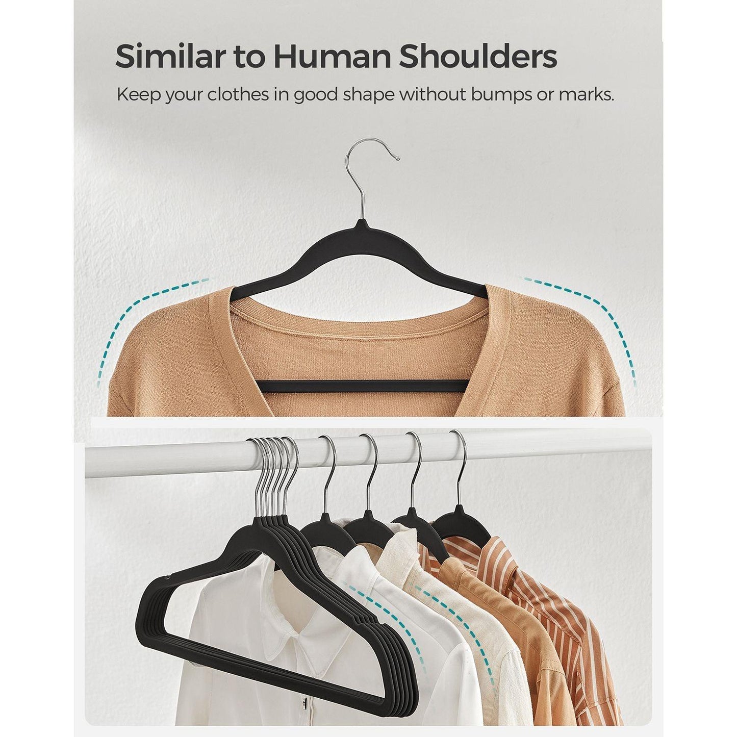Set of 50 Rubber-Coated Plastic Hangers Gray FredCo