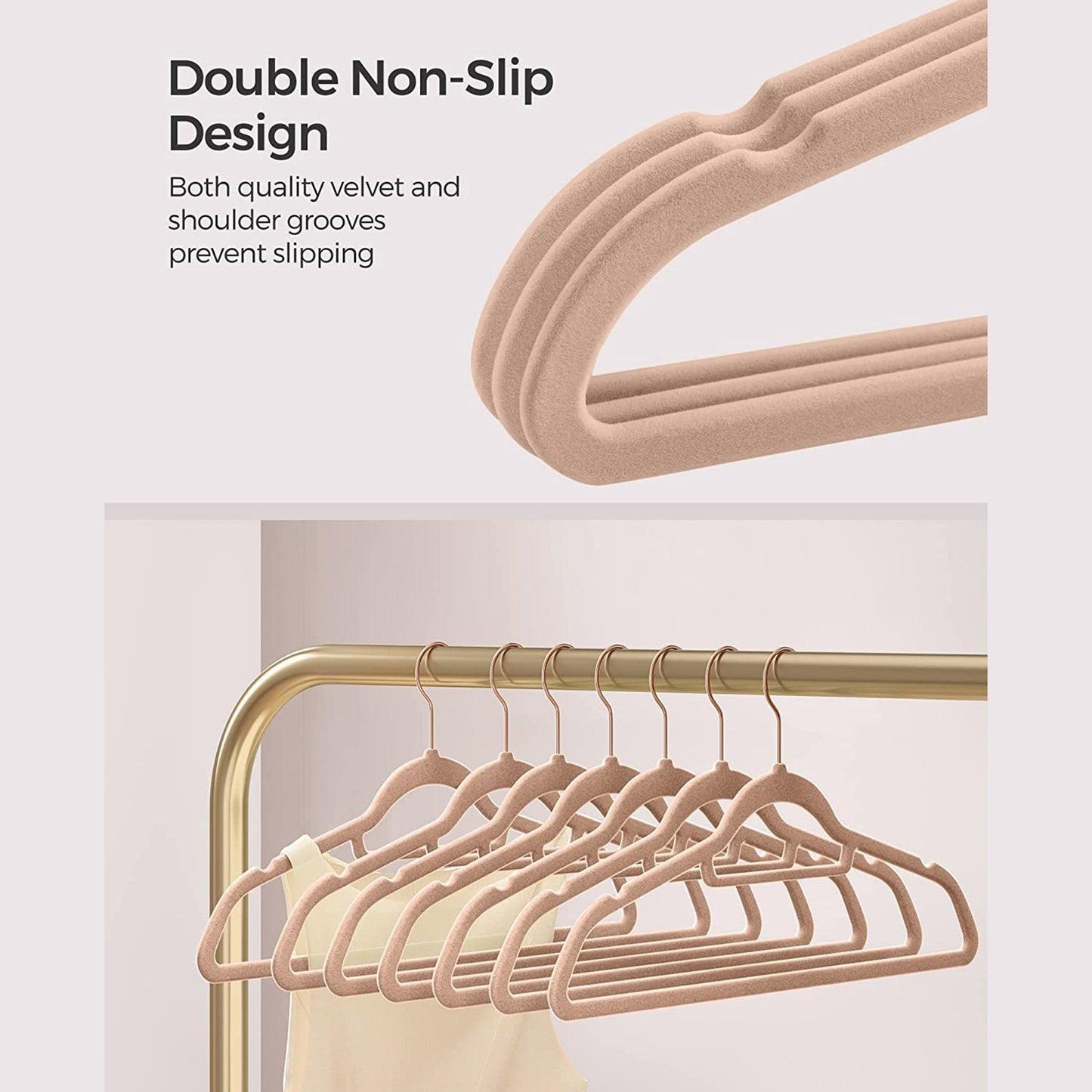 Set of 50 Velvet Hangers Pale Brown FredCo