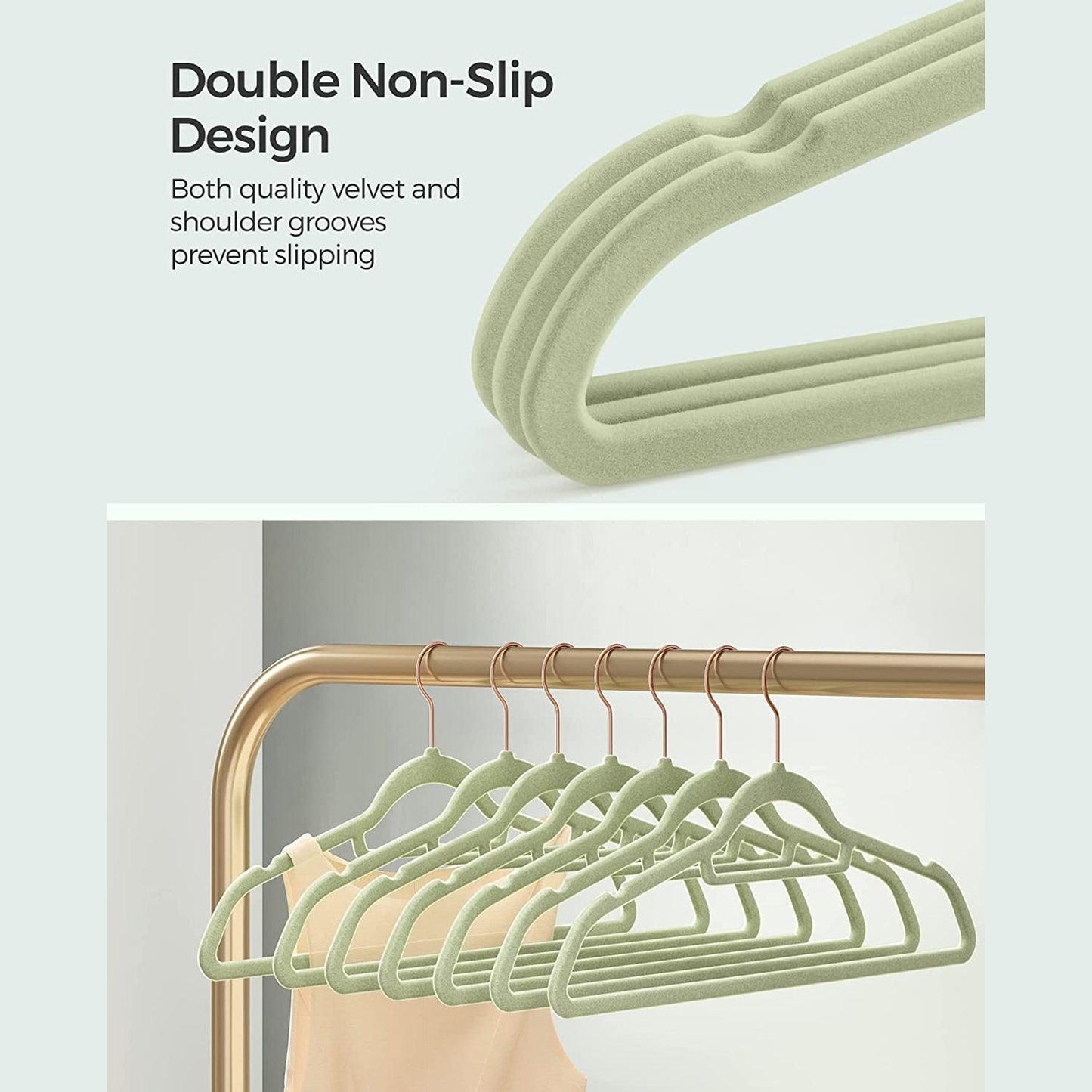 Set of 50 Velvet Hangers Pale Green FredCo