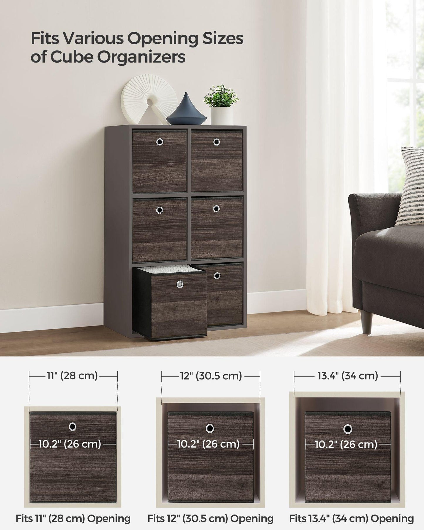 Set of 6 Storage Cubes 10.2 x 10.2 x 11 Inches Chestnut Brown FredCo