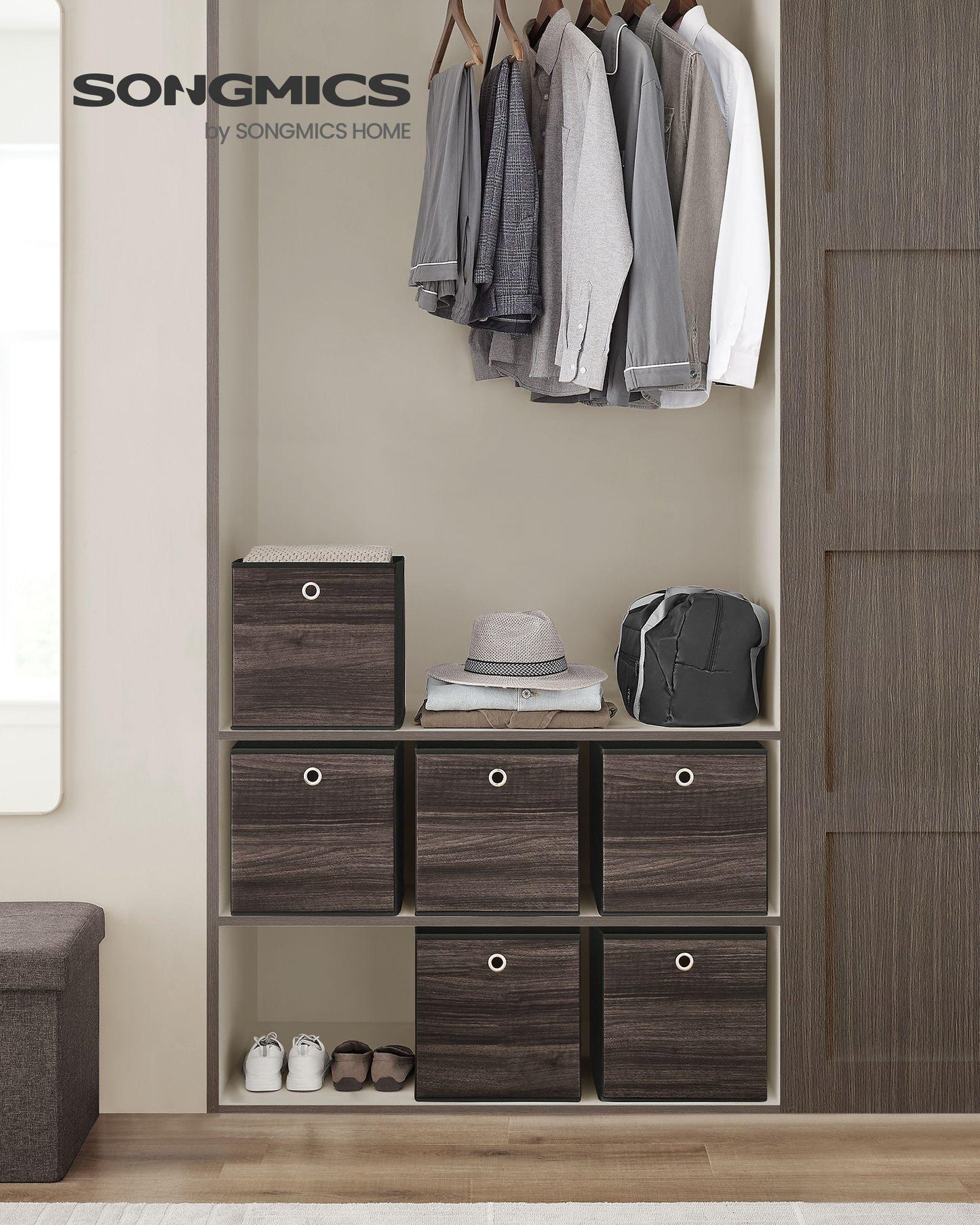 Set of 6 Storage Cubes 11.8 x 11.8 x 11.8 Inches Chestnut Brown FredCo