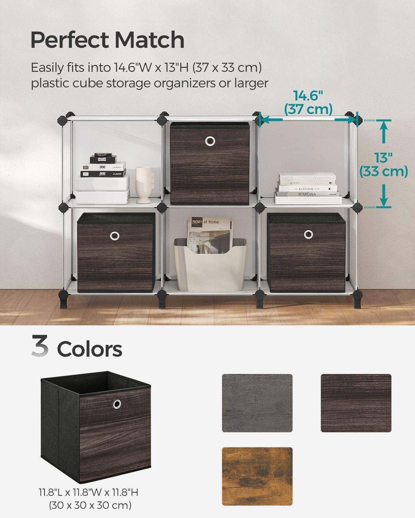 Set of 6 Storage Cubes 11.8 x 11.8 x 11.8 Inches Chestnut Brown FredCo