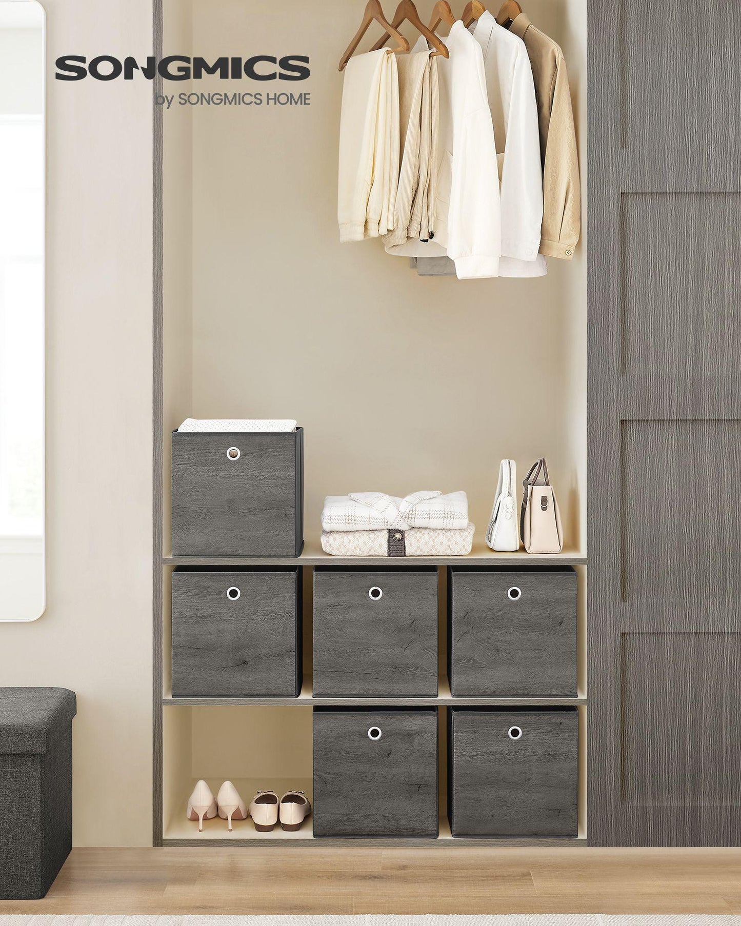 Set of 6 Storage Cubes 11.8 x 11.8 x 11.8 Inches Misty Gray FredCo