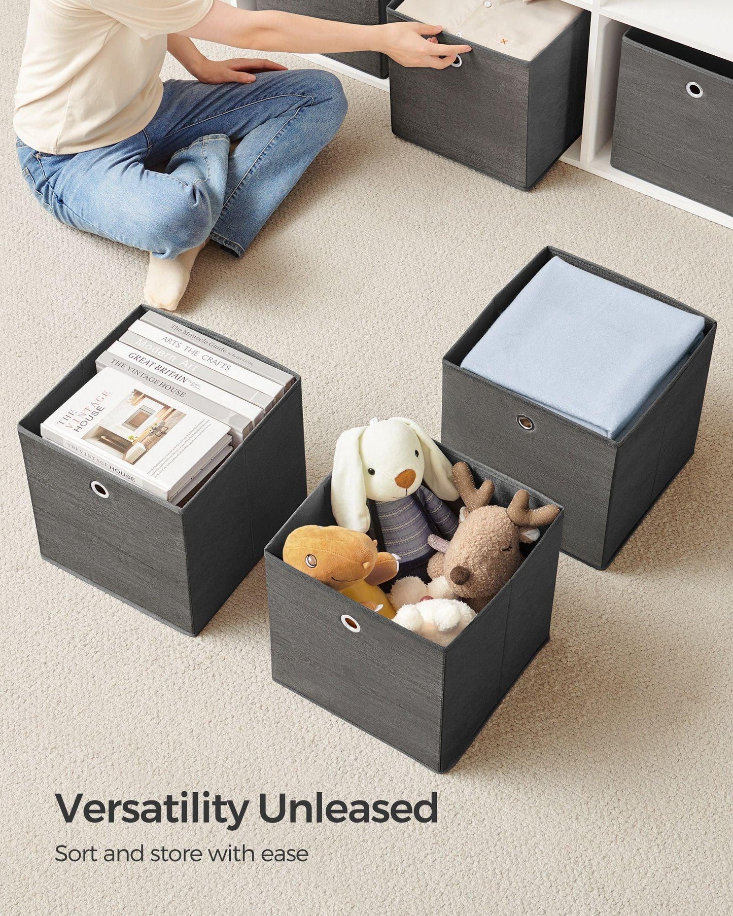 Set of 6 Storage Cubes 11.8 x 11.8 x 11.8 Inches Misty Gray FredCo