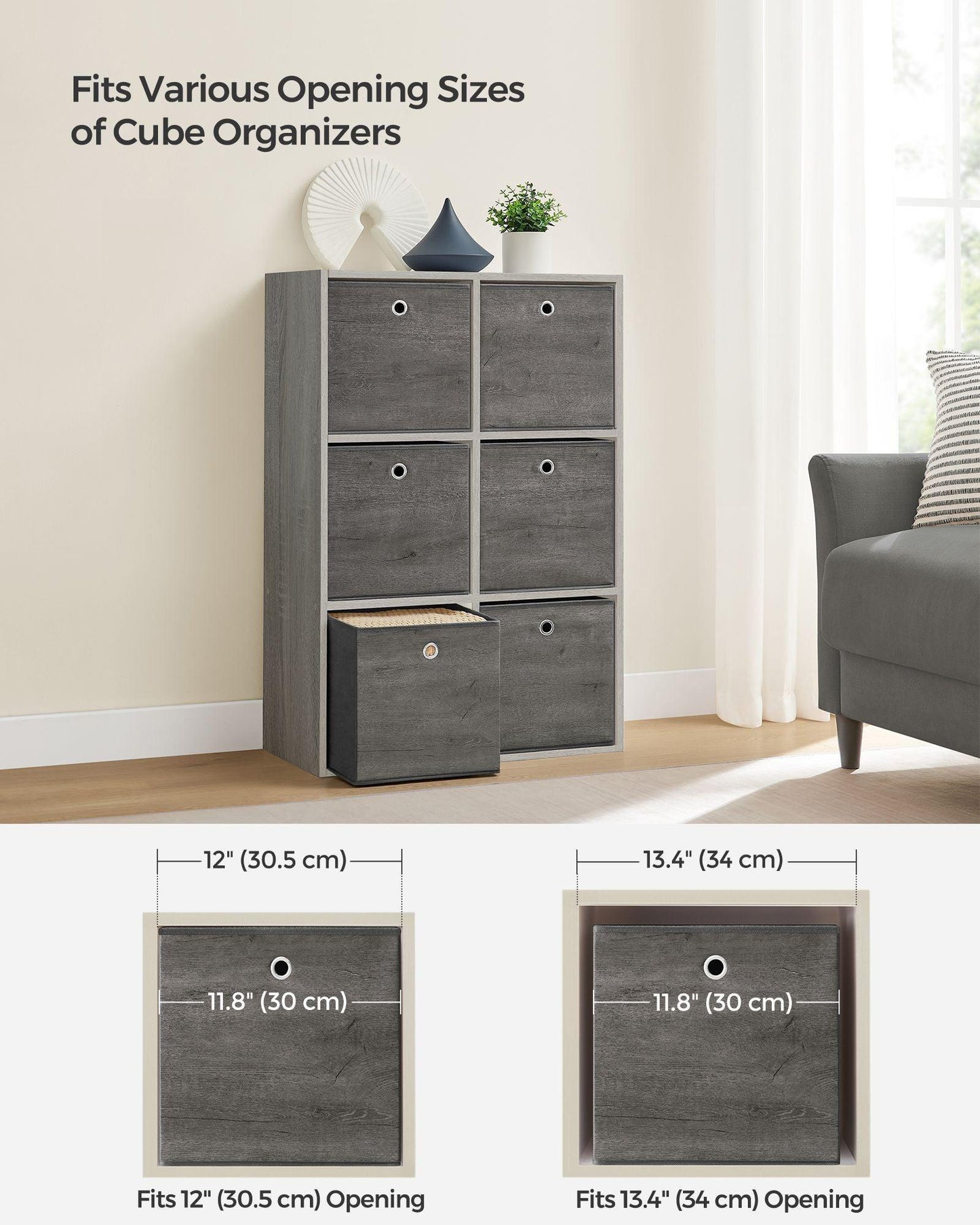 Set of 6 Storage Cubes 11.8 x 11.8 x 11.8 Inches Misty Gray FredCo