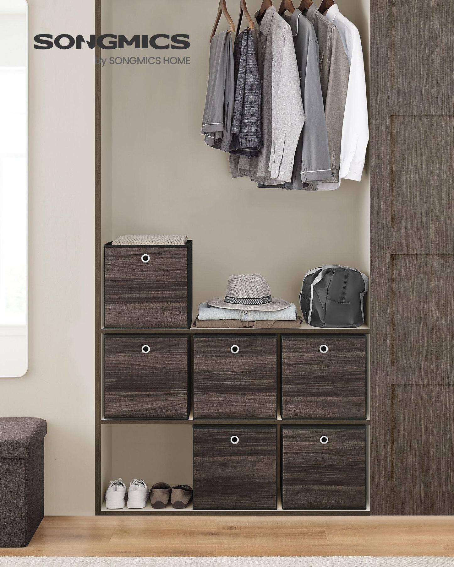 Set of 6 Storage Cubes 13 x 13 x 13 Inches Chestnut Brown FredCo
