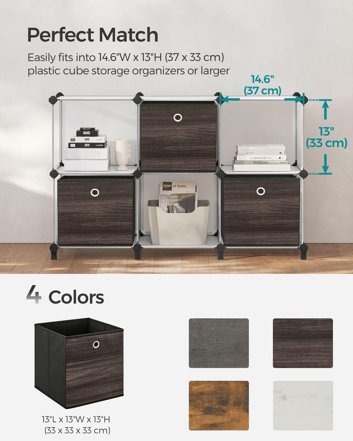Set of 6 Storage Cubes 13 x 13 x 13 Inches Chestnut Brown FredCo