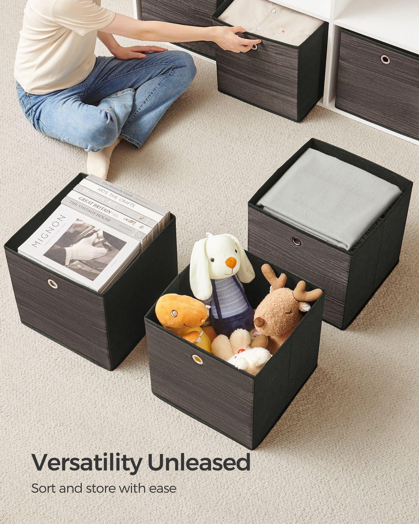 Set of 6 Storage Cubes 13 x 13 x 13 Inches Chestnut Brown FredCo