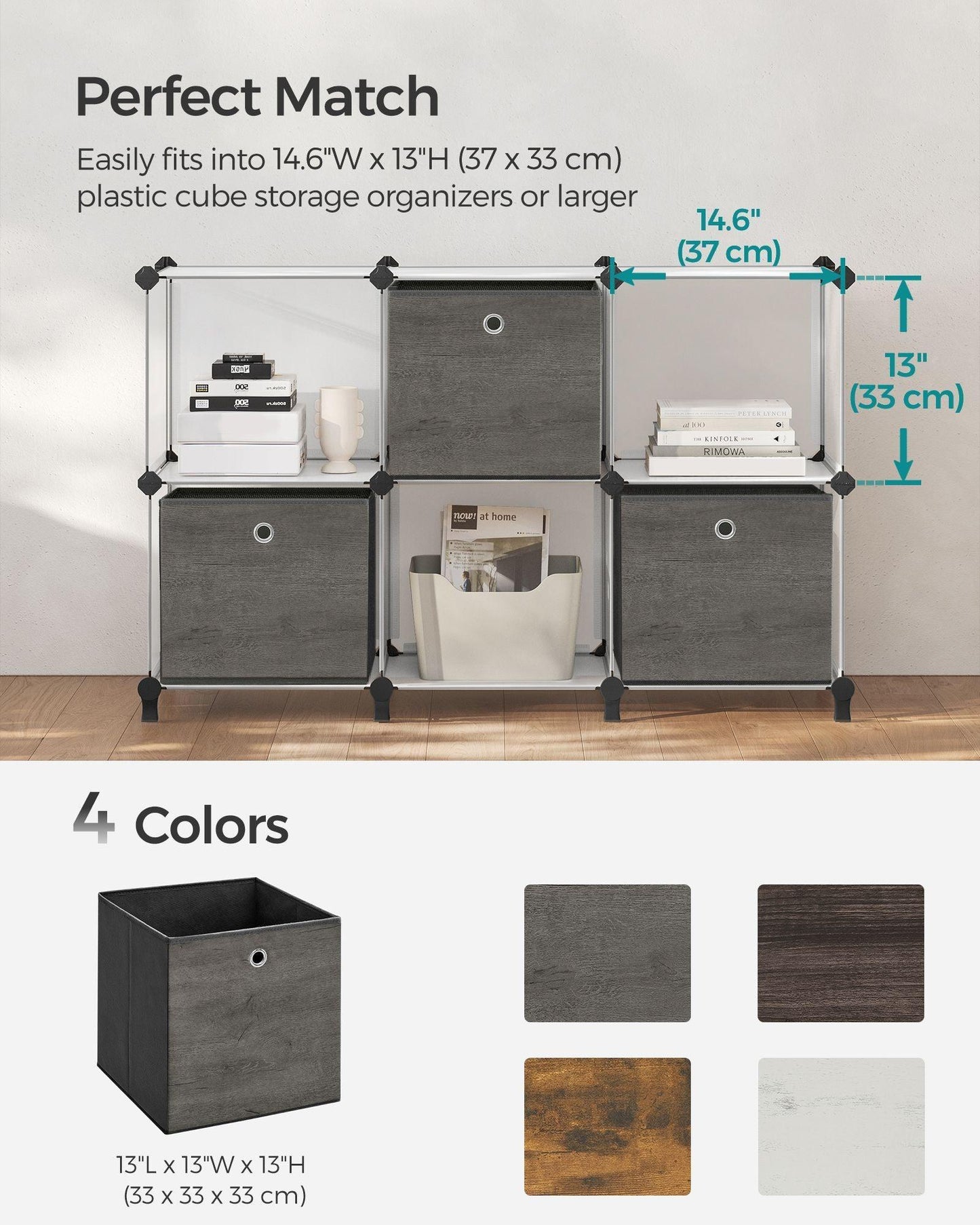 Set of 6 Storage Cubes 13 x 13 x 13 Inches Misty Gray FredCo