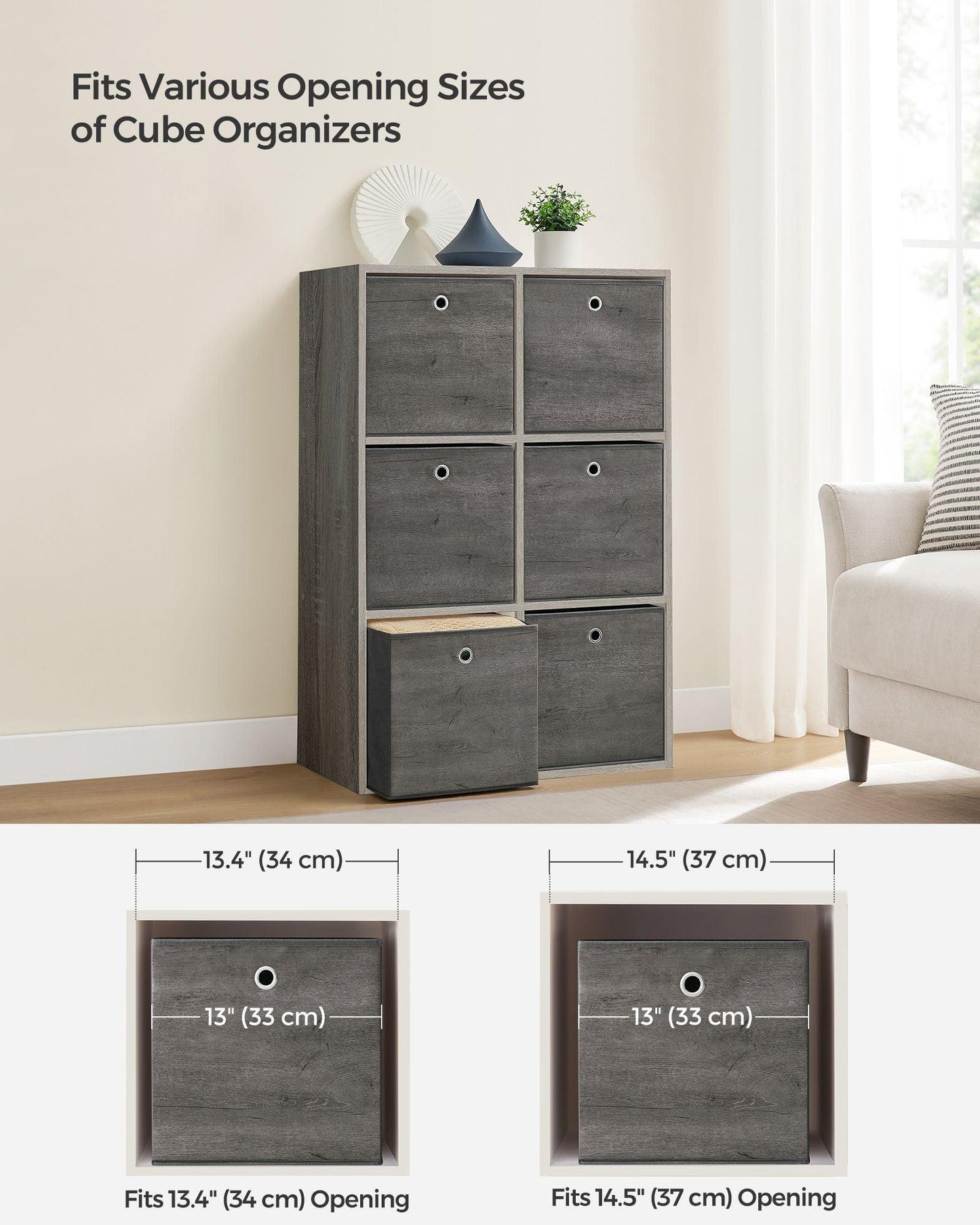 Set of 6 Storage Cubes 13 x 13 x 13 Inches Misty Gray FredCo