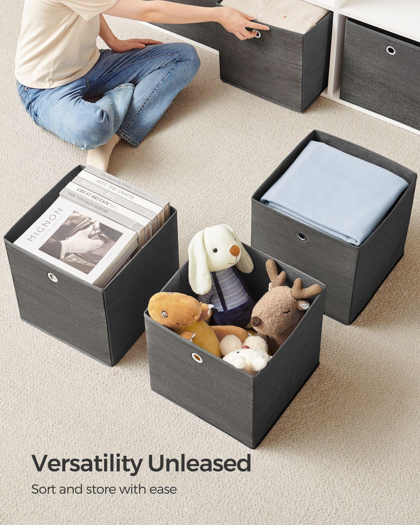Set of 6 Storage Cubes 13 x 13 x 13 Inches Misty Gray FredCo