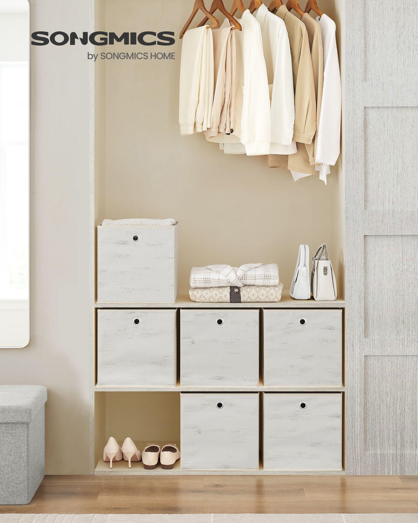 Set of 6 Storage Cubes 13 x 13 x 13 Inches Vintage White FredCo