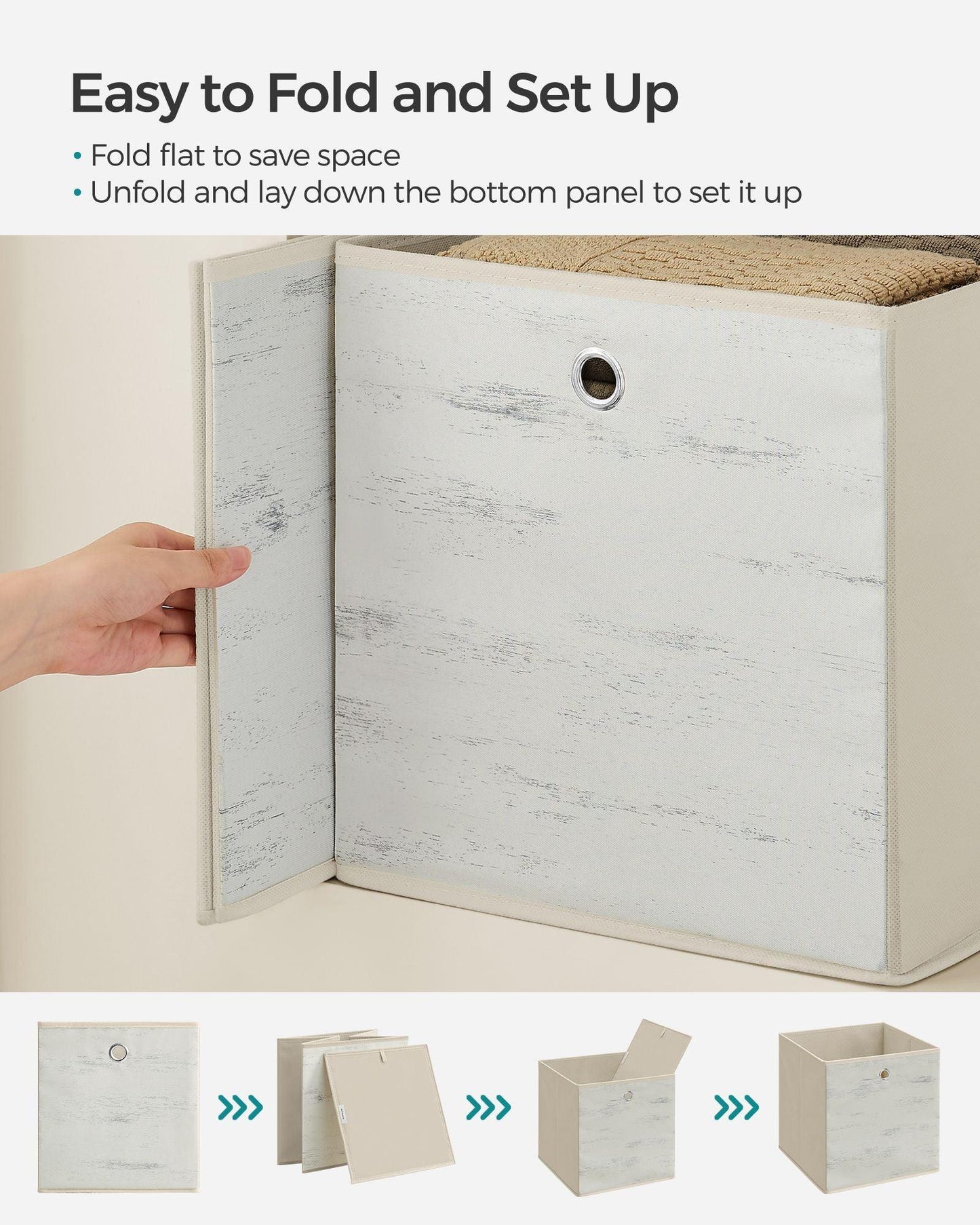 Set of 6 Storage Cubes 13 x 13 x 13 Inches Vintage White FredCo