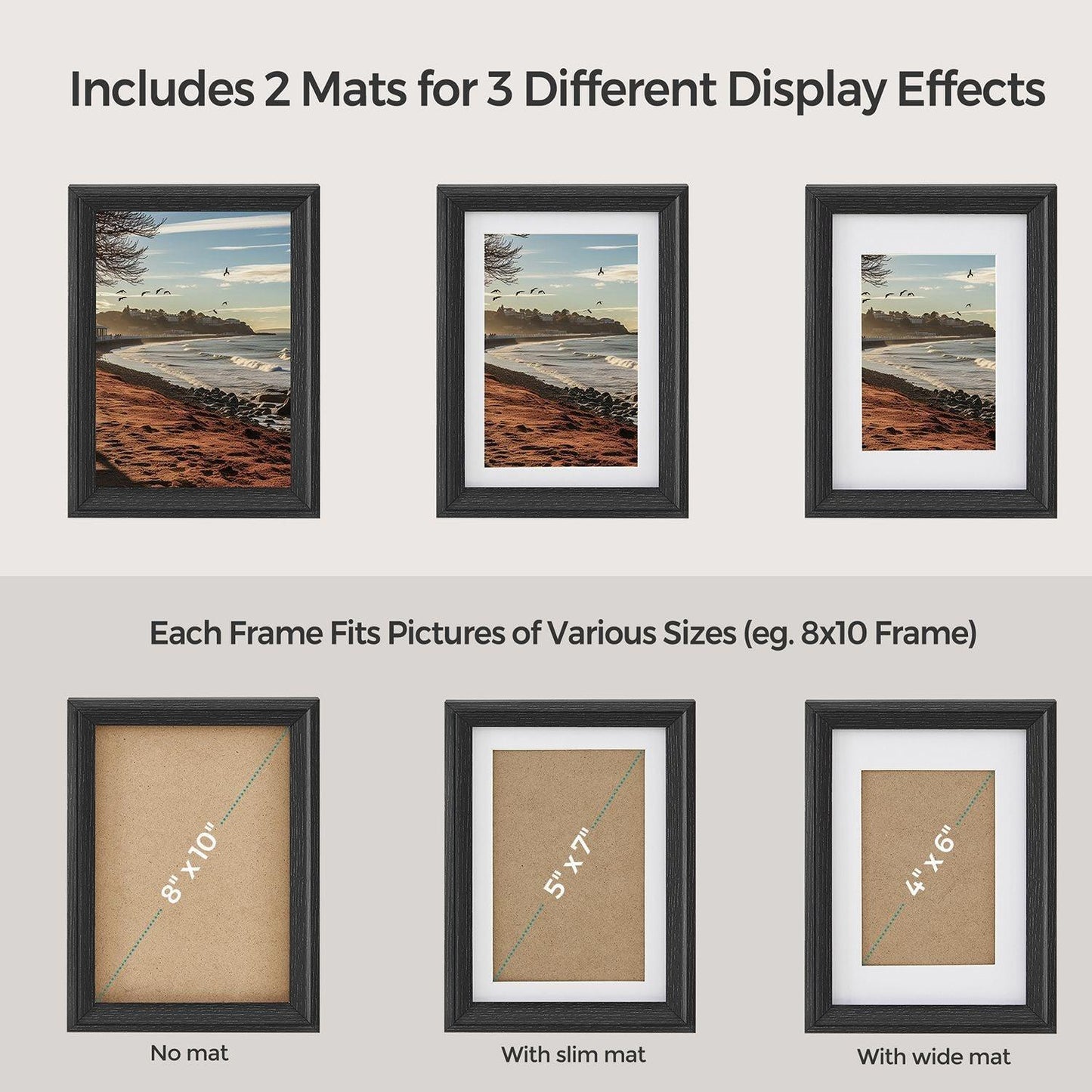 Set of 7 Picture Frames with 10 Mats Ash Black FredCo