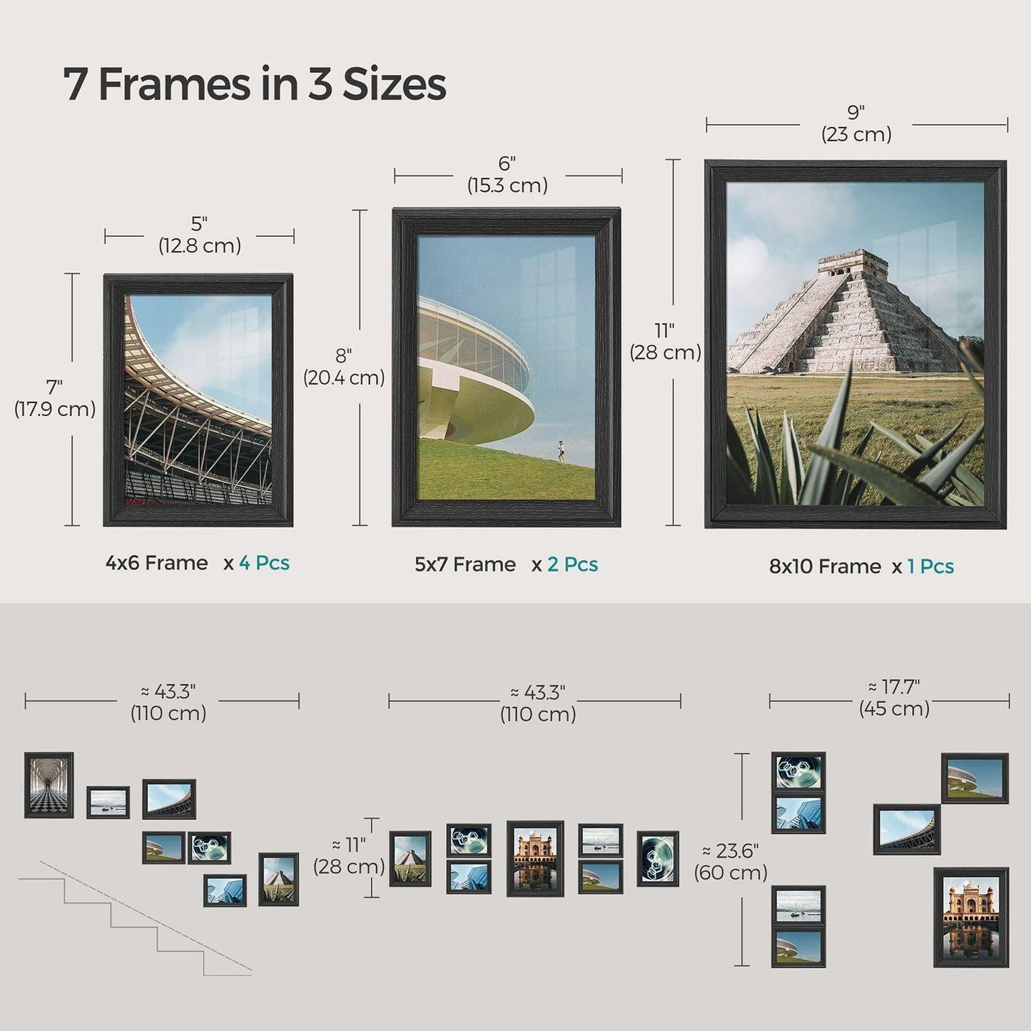 Set of 7 Picture Frames with 10 Mats Ash Black FredCo