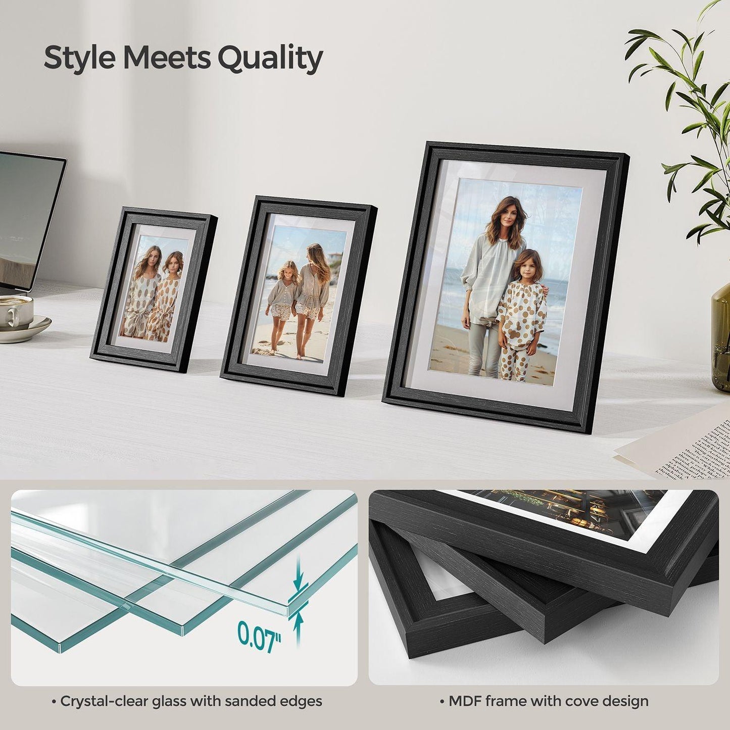 Set of 7 Picture Frames with 10 Mats Ash Black FredCo