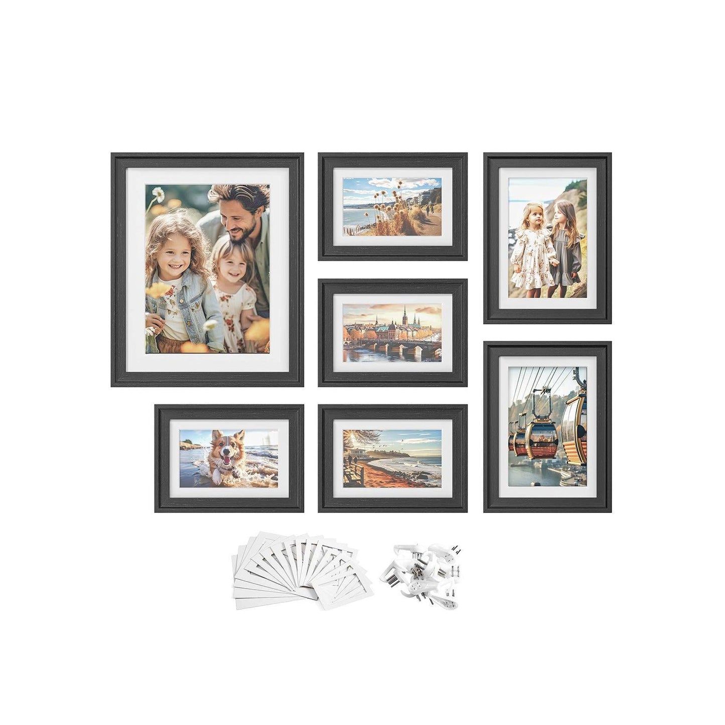 Set of 7 Picture Frames with 10 Mats Ash Black FredCo