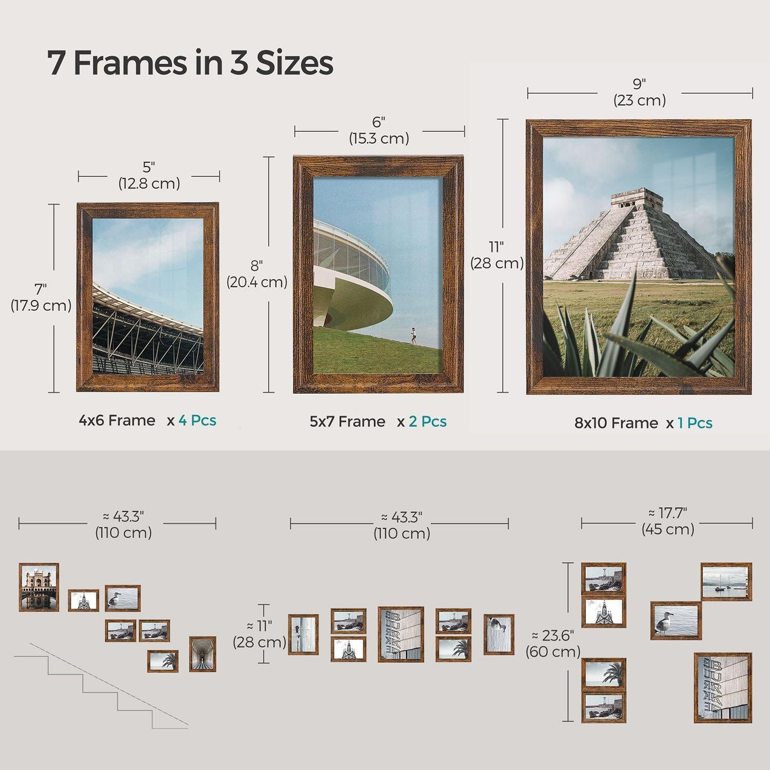 Set of 7 Picture Frames with 10 Mats Rustic Brown FredCo