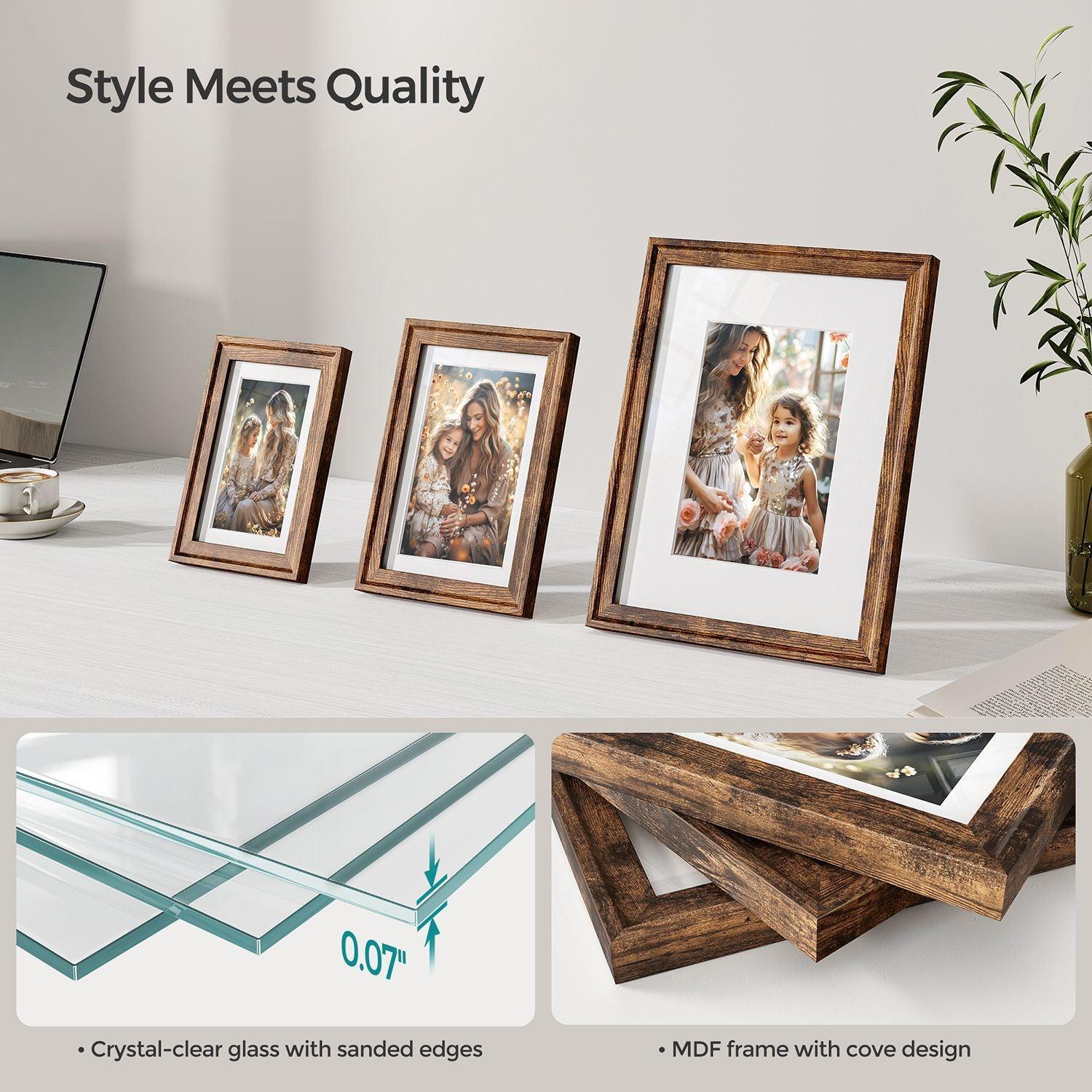 Set of 7 Picture Frames with 10 Mats Rustic Brown FredCo