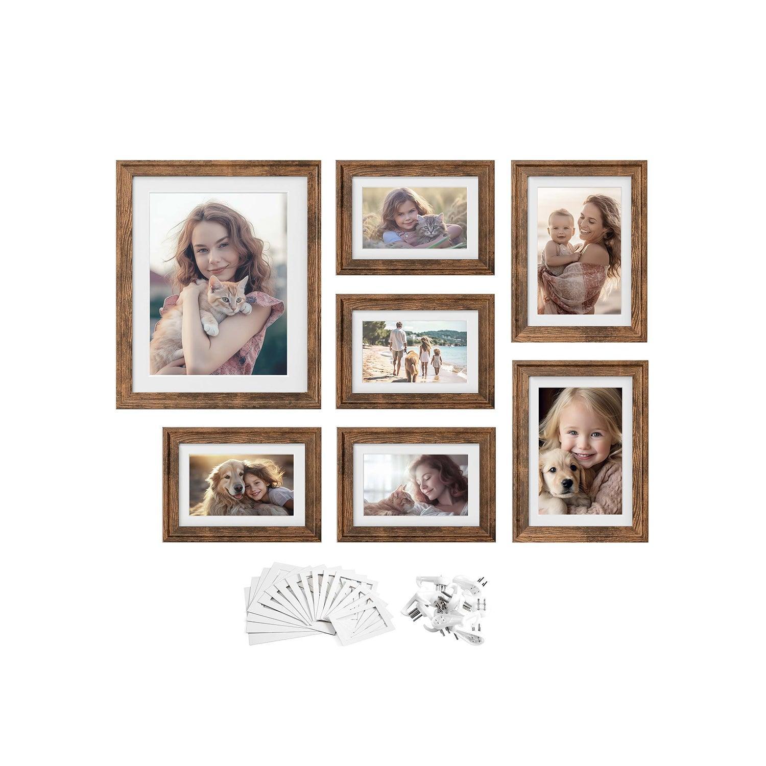 Set of 7 Picture Frames with 10 Mats Rustic Brown FredCo