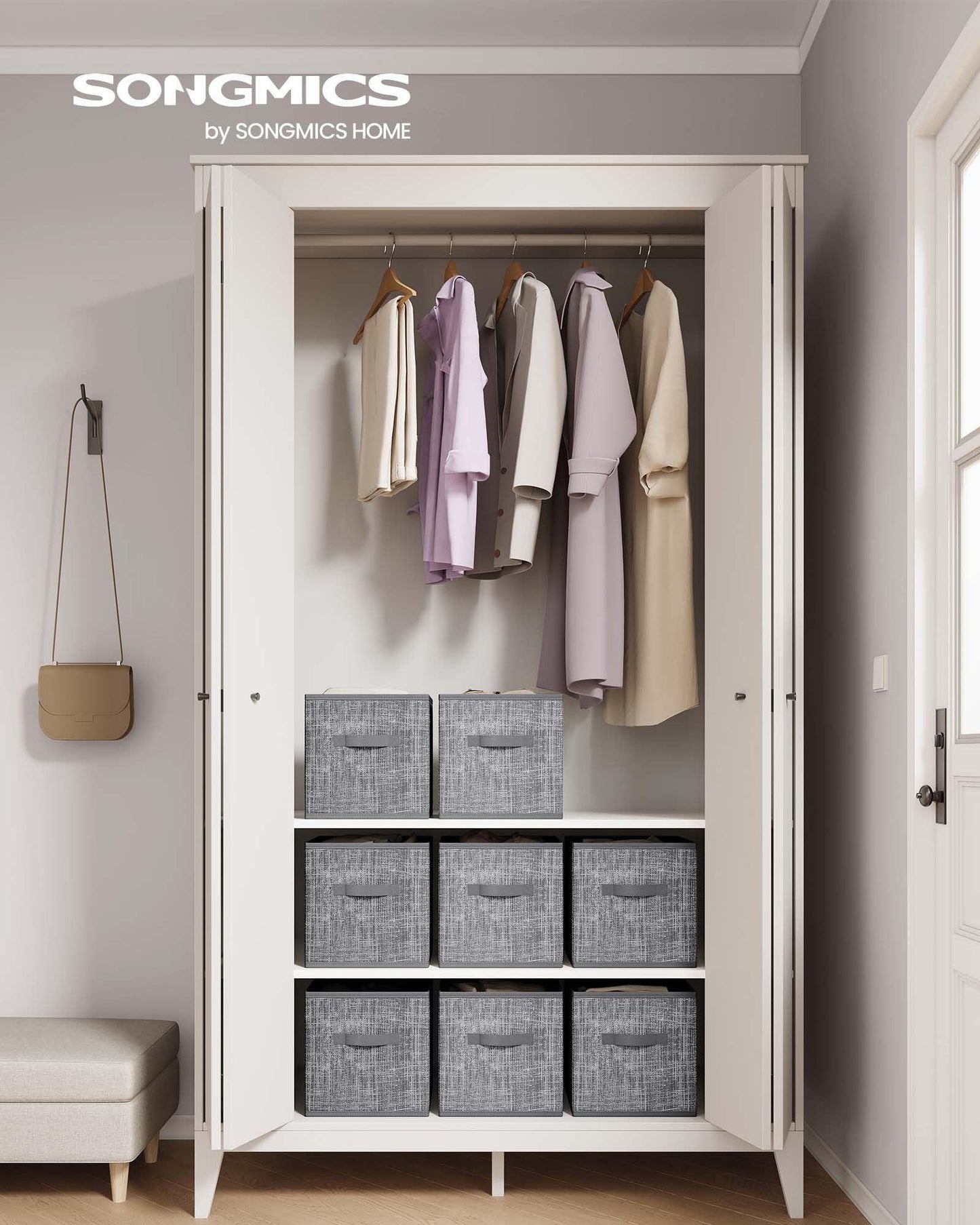 Set of 8 Foldable Storage Cubes Cattail Gray FredCo