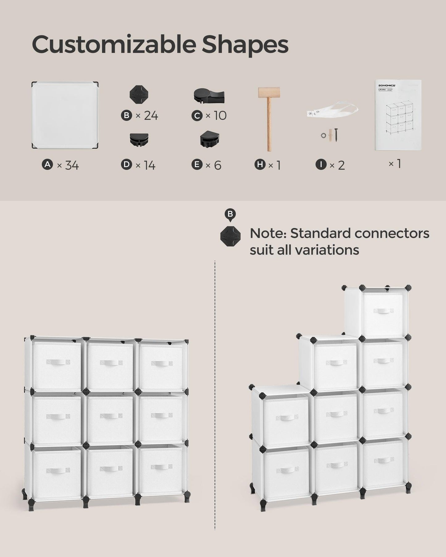 Set of 9-Cube Organizer Cloud White FredCo