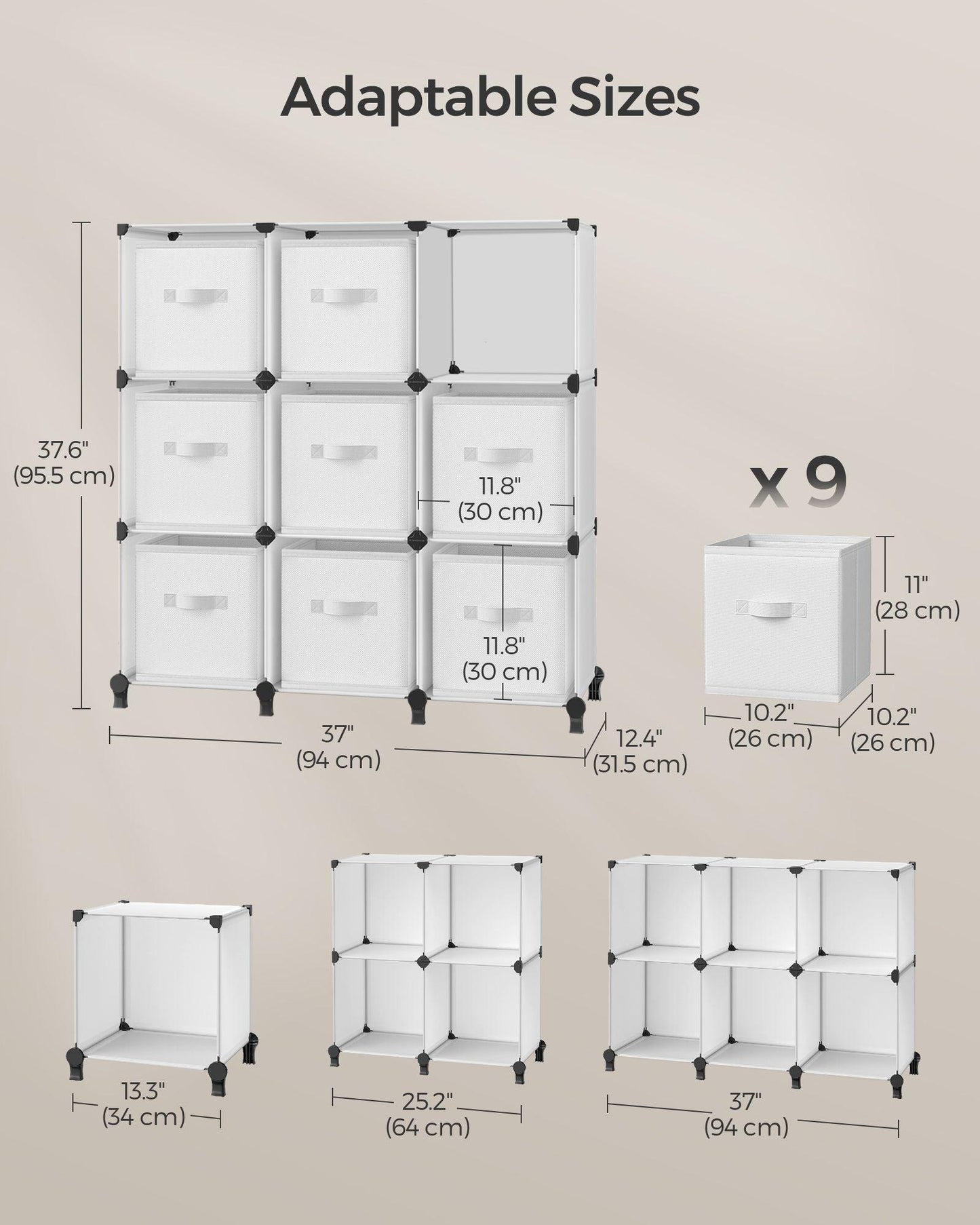 Set of 9-Cube Organizer Cloud White FredCo