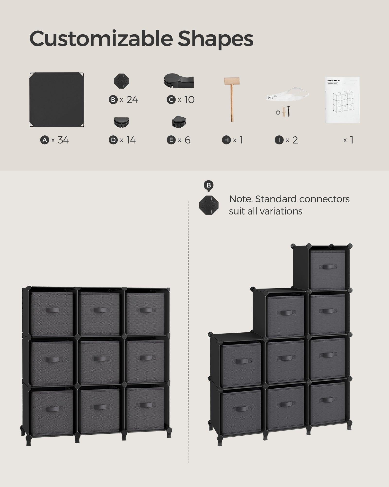 Set of 9-Cube Organizer Ink Black and Dove Gray FredCo