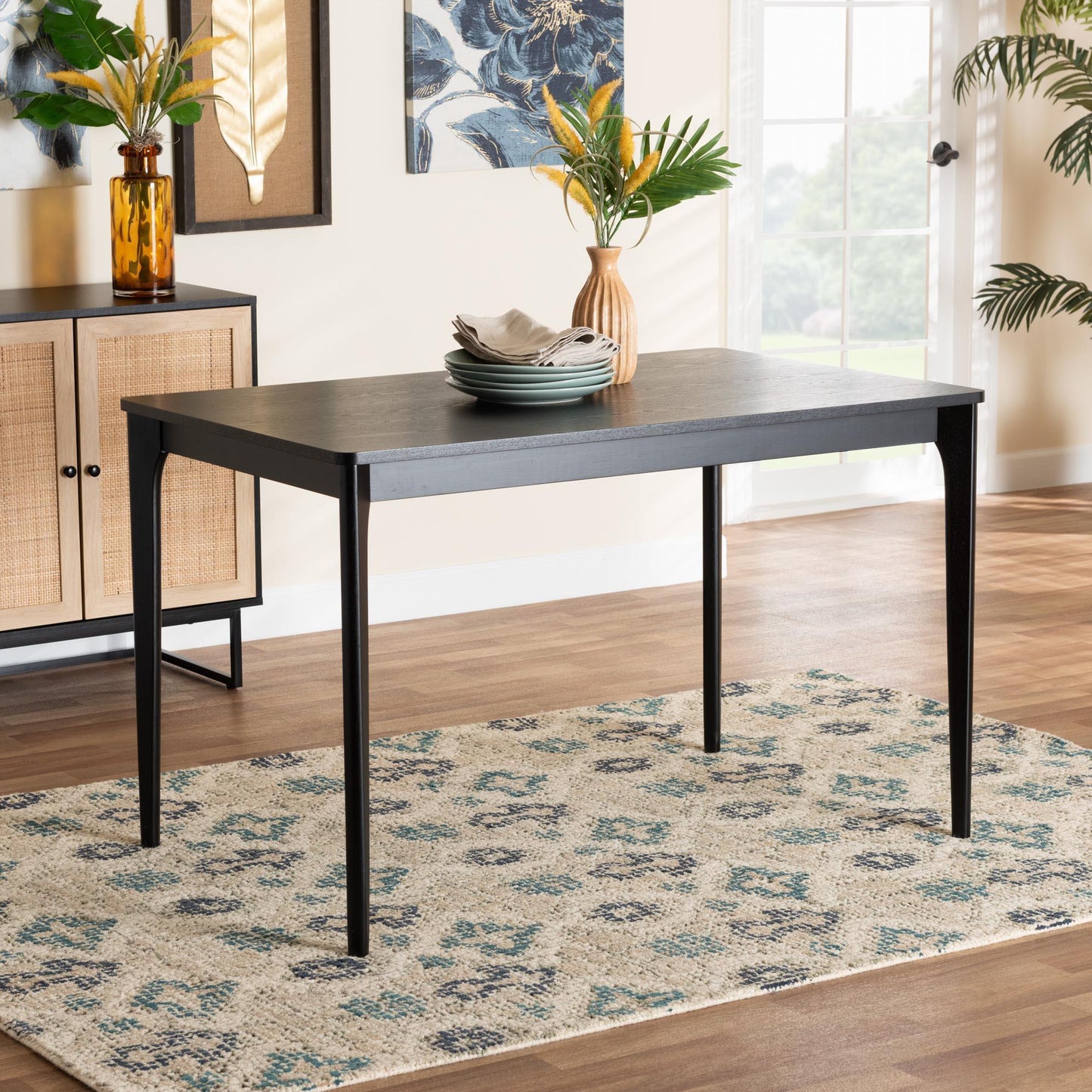 Sherwin Mid-Century Modern Black Finished Wood Dining Table FredCo