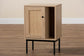 Sherwin Mid-Century Modern Light Brown and Black 1-Door Cabinet with Woven Rattan Accent FredCo