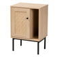 Sherwin Mid-Century Modern Light Brown and Black 1-Door Cabinet with Woven Rattan Accent FredCo