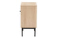 Sherwin Mid-Century Modern Light Brown and Black 1-Door Cabinet with Woven Rattan Accent FredCo