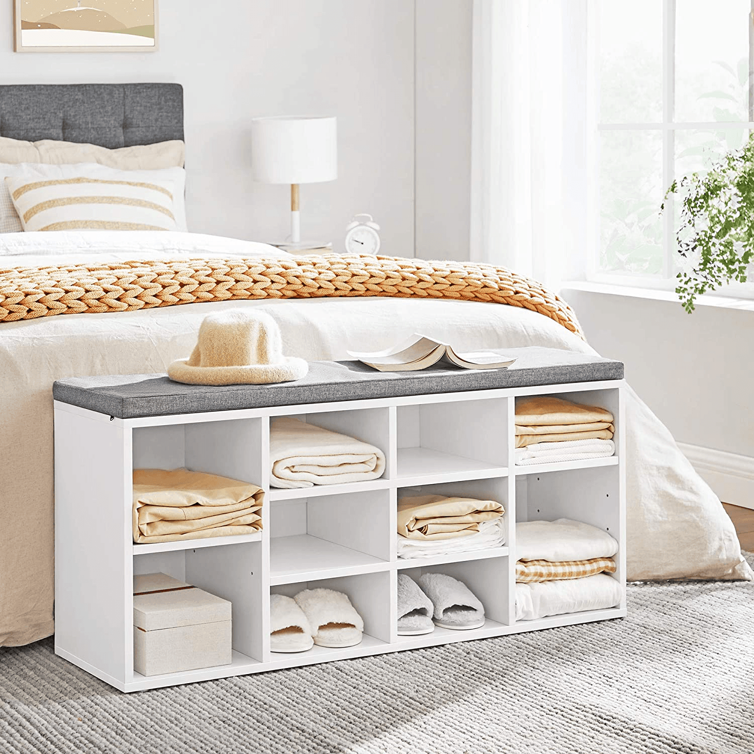 Shoe Bench Storage Cabinet White FredCo