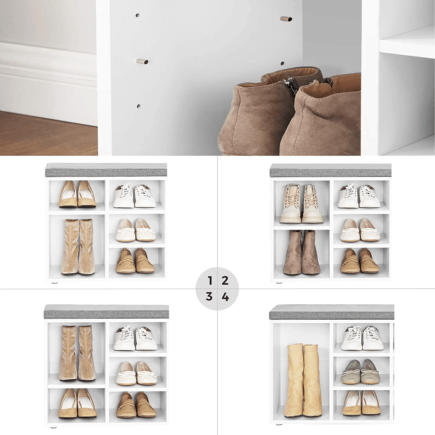 Shoe Bench Storage Cabinet White FredCo