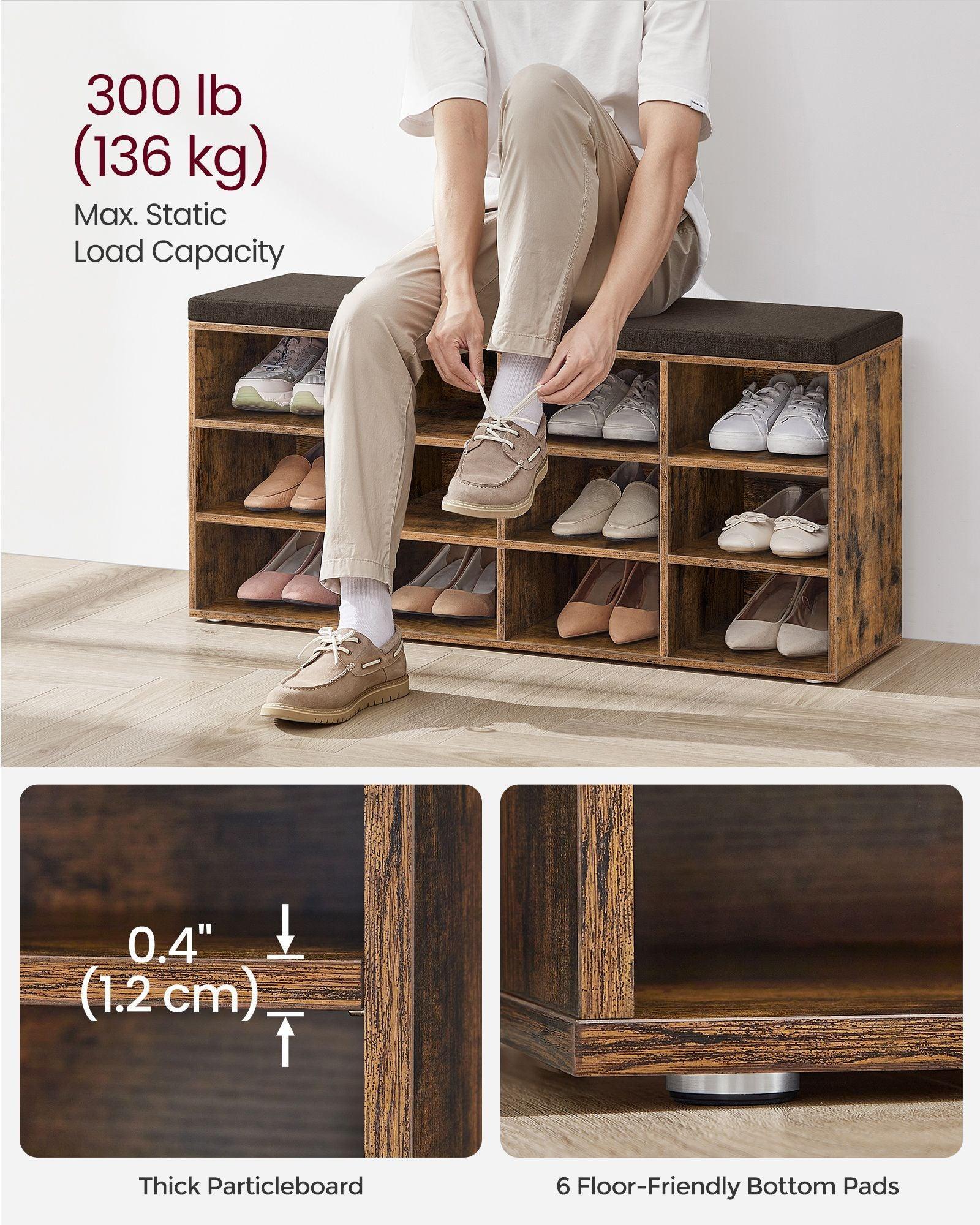 Shoe Bench with Cushion Rustic Brown and Brown FredCo