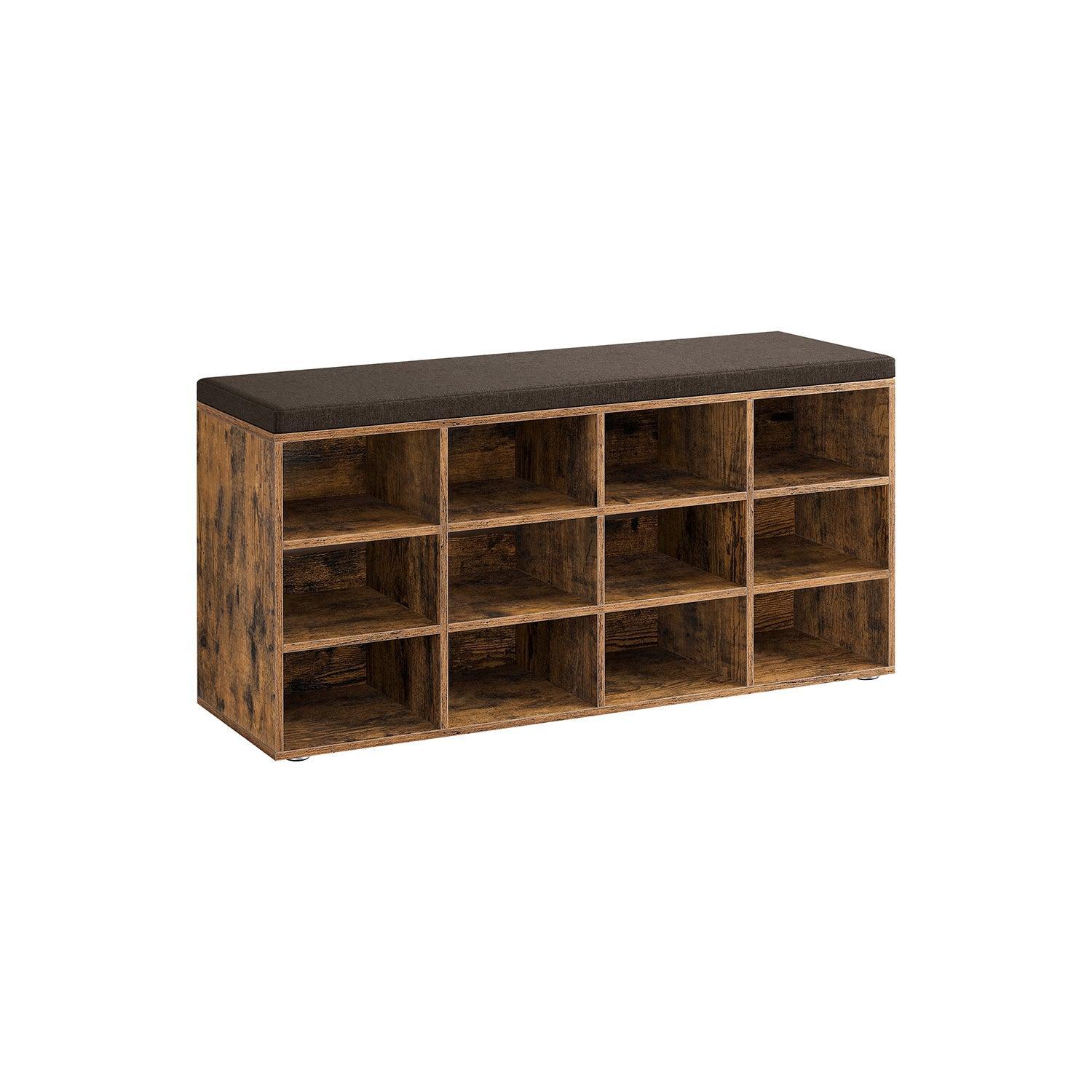 Shoe Bench with Cushion Rustic Brown and Brown FredCo