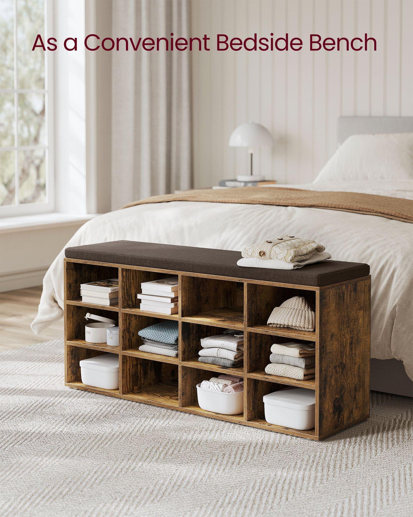 Shoe Bench with Cushion Rustic Brown and Brown FredCo