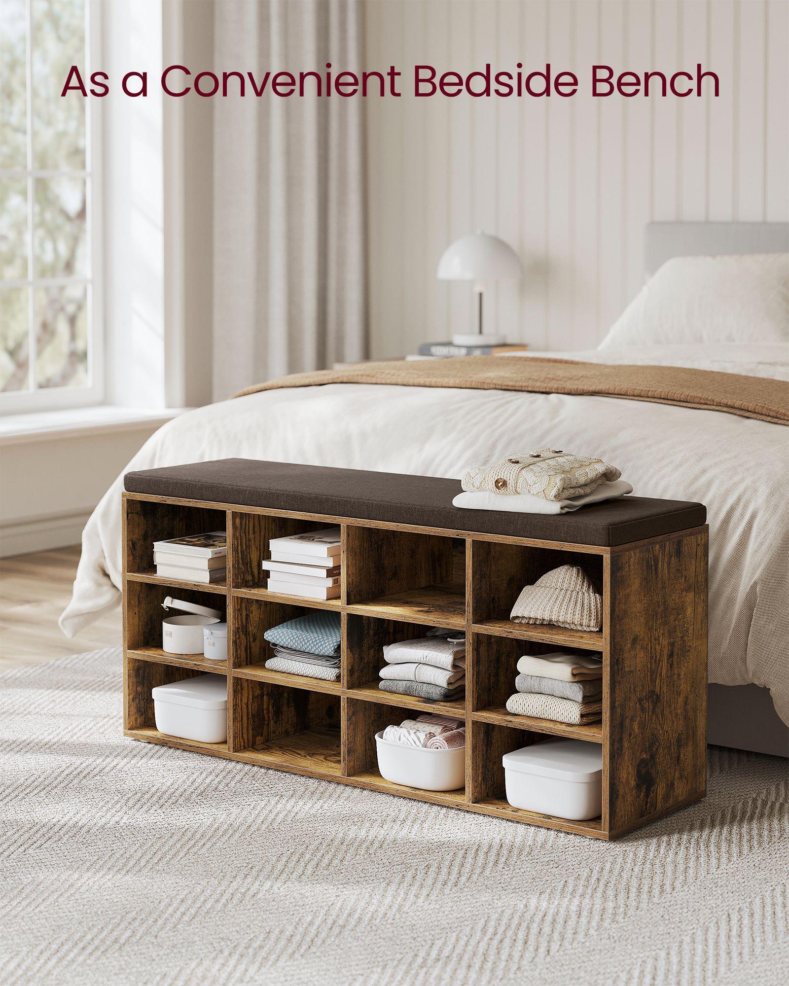 Shoe Bench with Cushion Rustic Brown and Brown FredCo