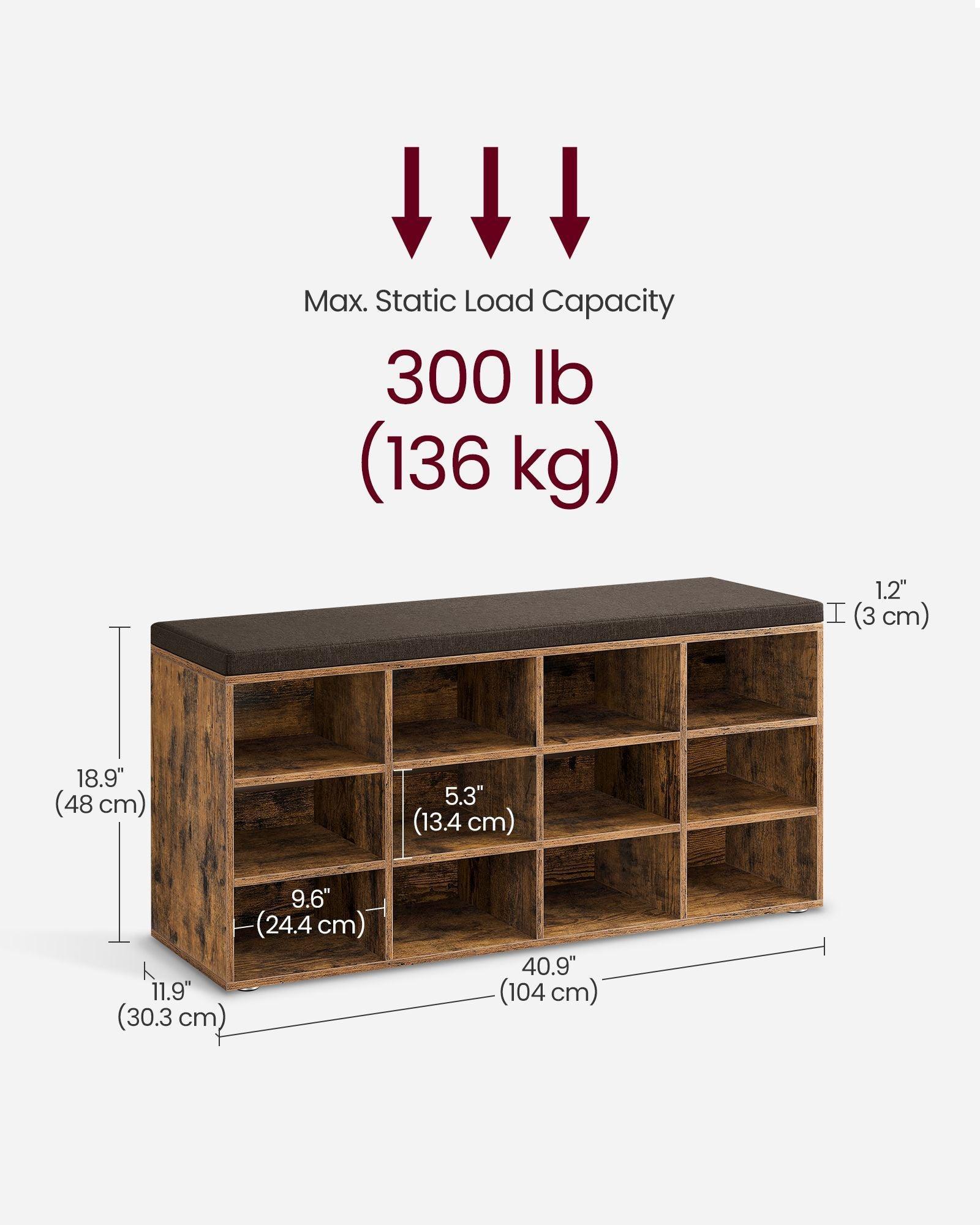 Shoe Bench with Cushion Rustic Brown and Brown FredCo