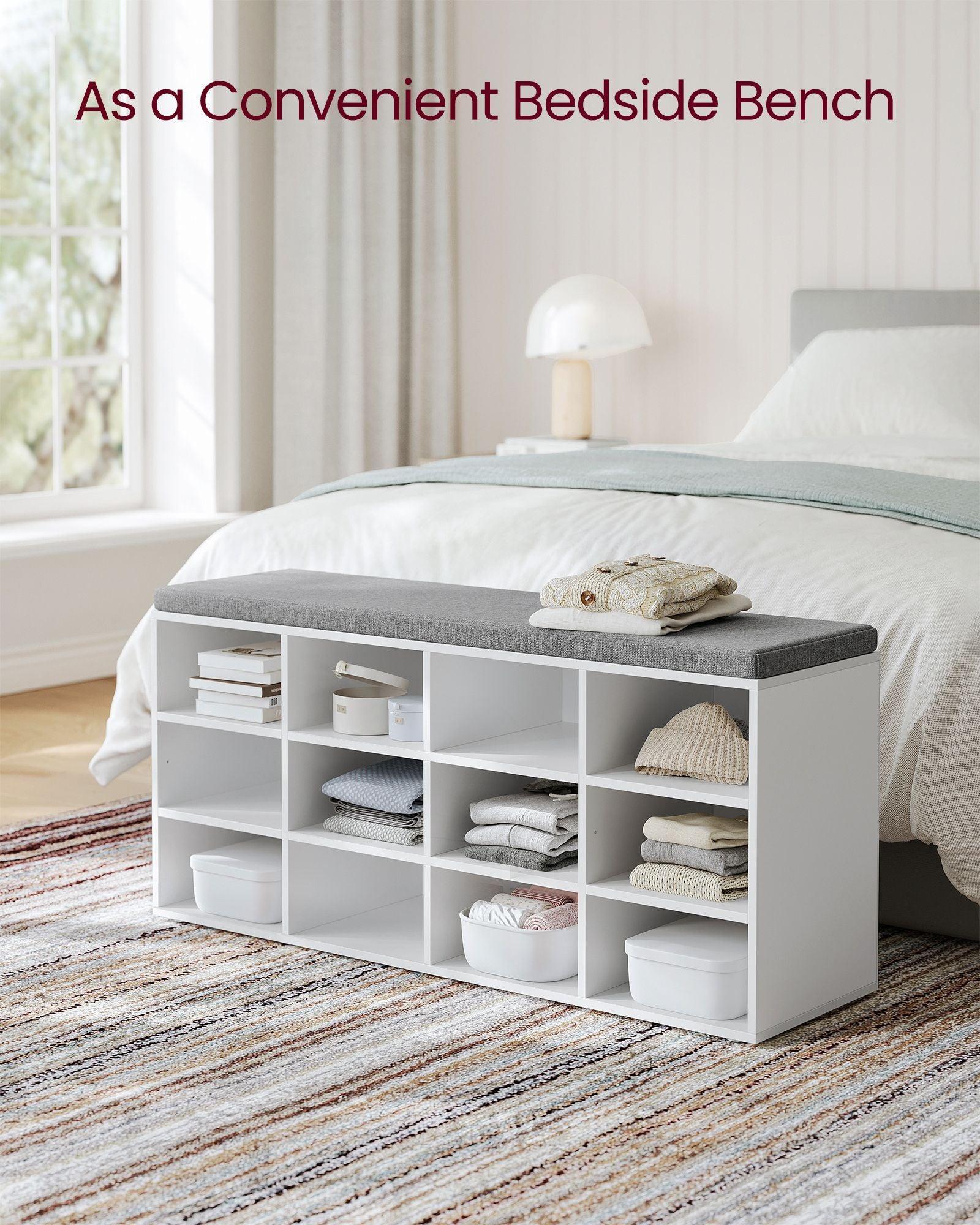 Shoe Bench with Cushion White and Gray FredCo