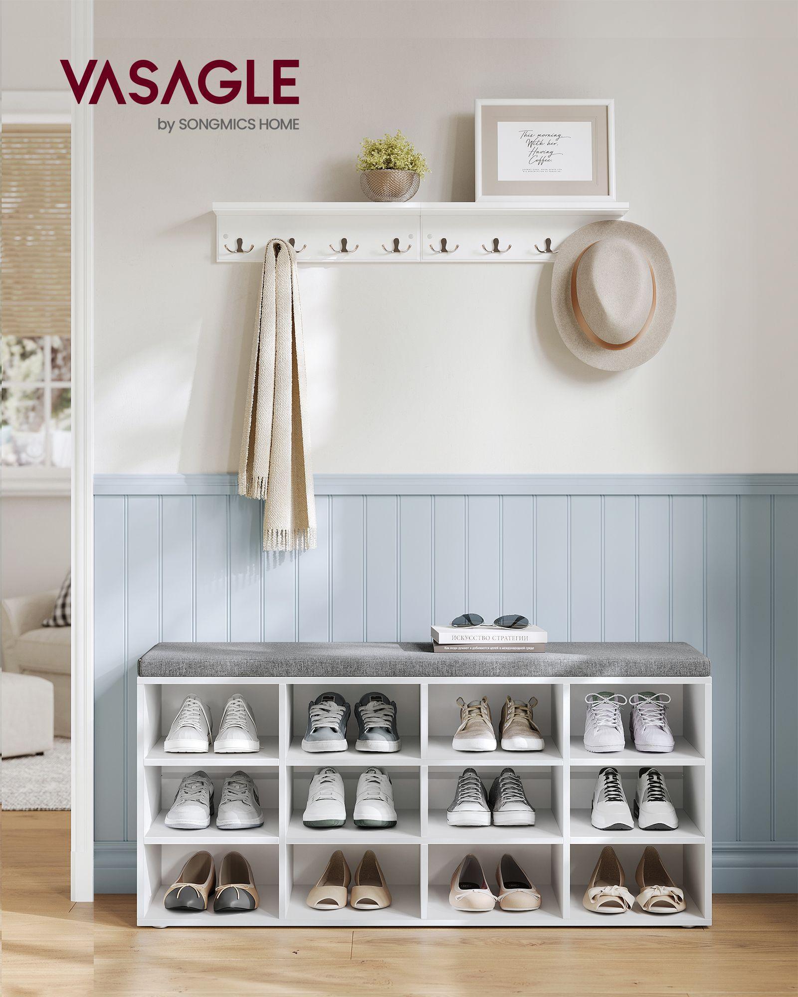Shoe Bench with Cushion White and Gray FredCo