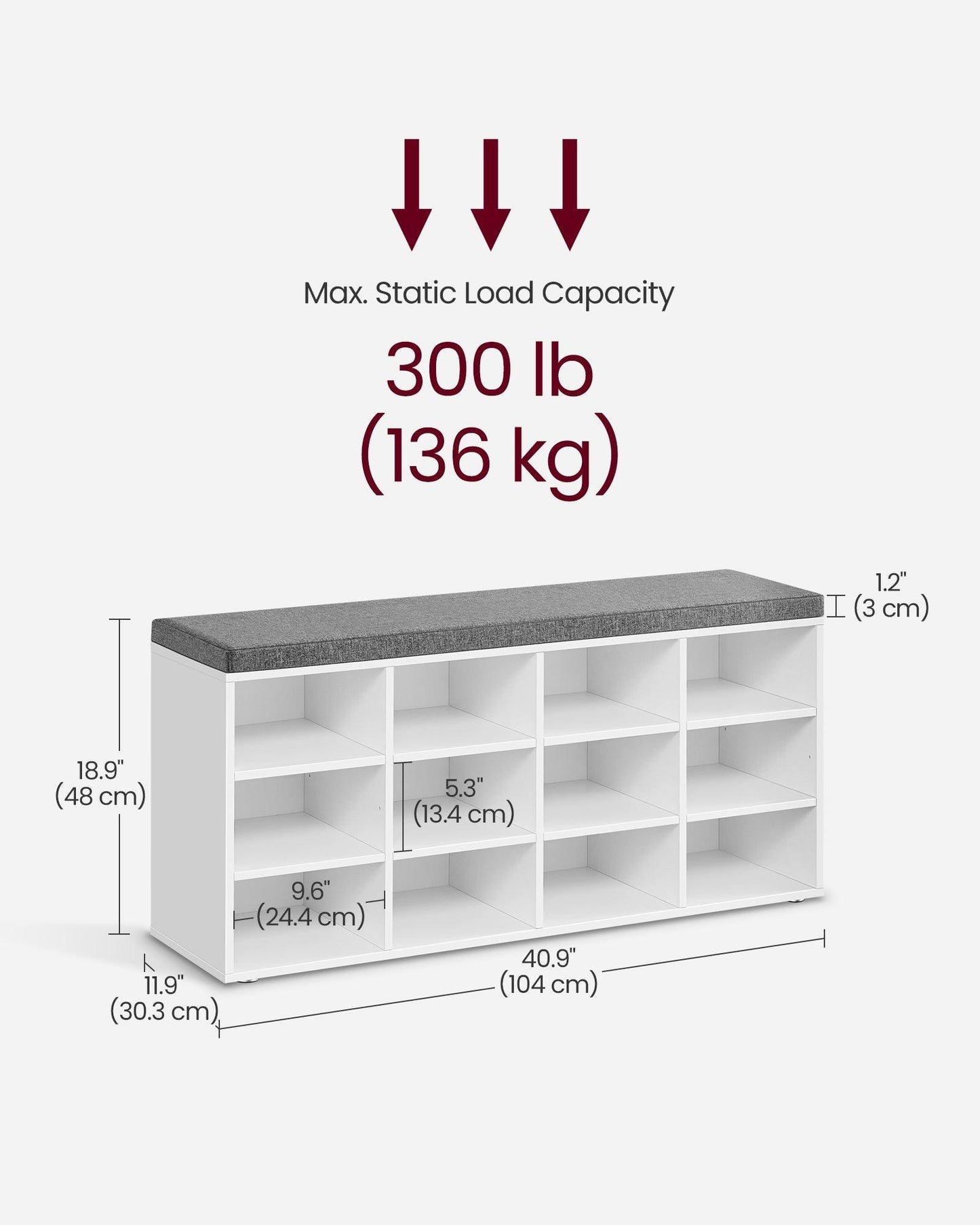 Shoe Bench with Cushion White and Gray FredCo