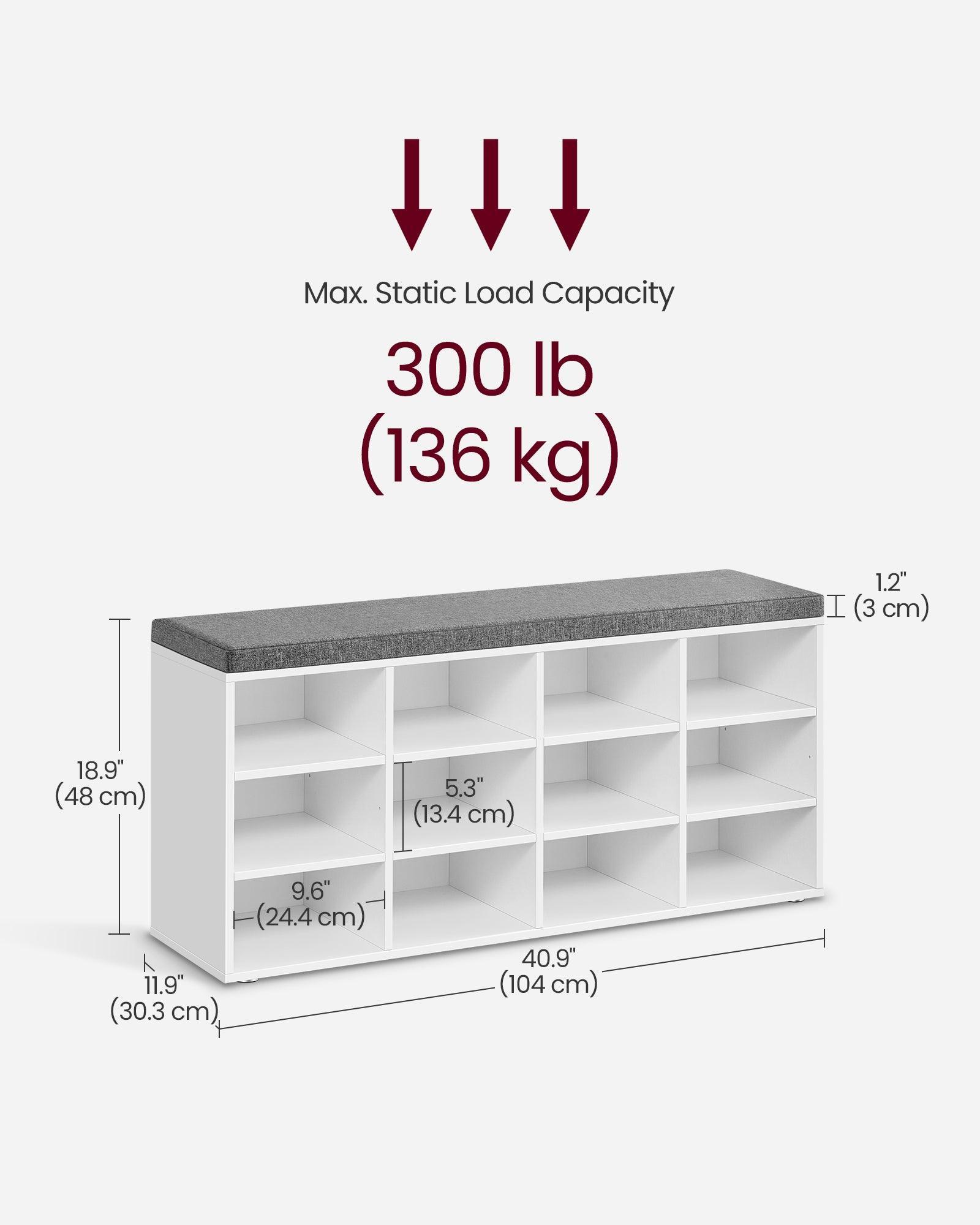 Shoe Bench with Cushion White and Gray FredCo