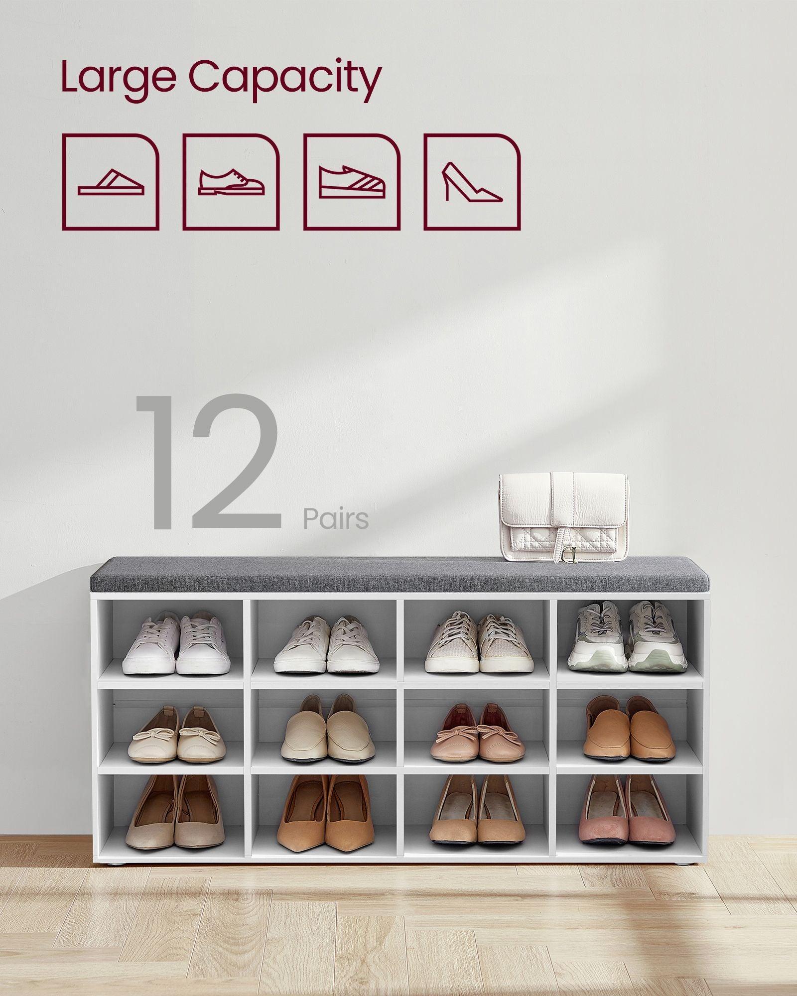 Shoe Bench with Cushion White and Gray FredCo