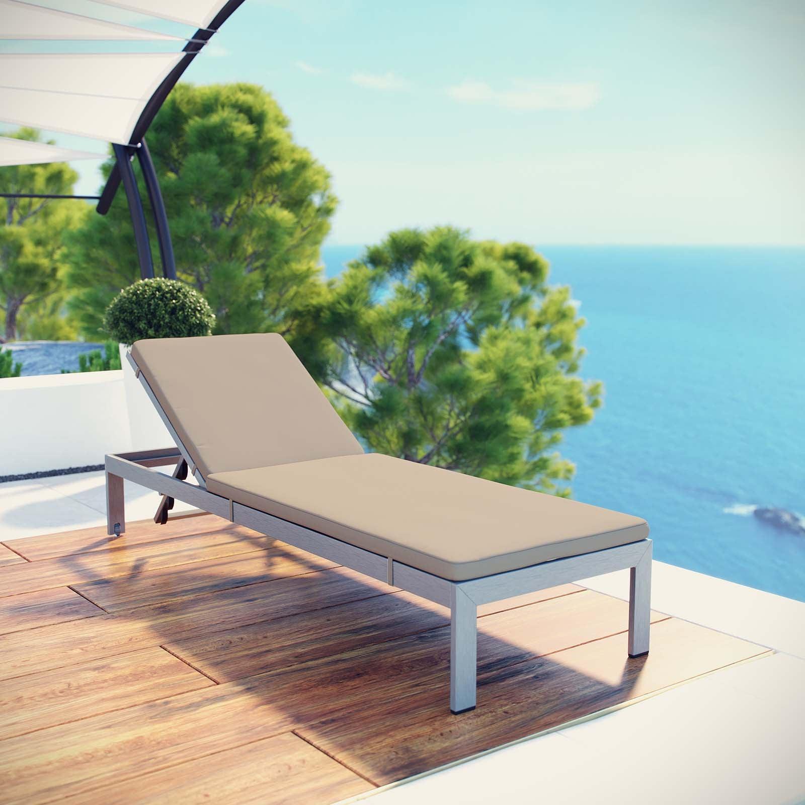 Shore Outdoor Patio Aluminum Chaise with Cushions, EEI-4501 FredCo