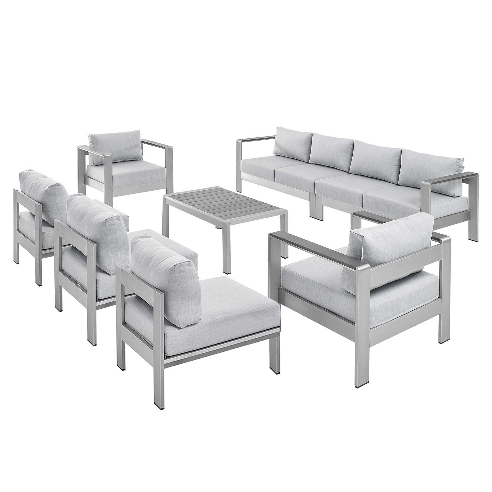 Shore Sunbrella Fabric Outdoor Patio Aluminum 8 Piece Sectional Sofa Set, EEI-5482 FredCo