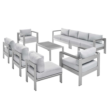 Shore Sunbrella Fabric Outdoor Patio Aluminum 8 Piece Sectional Sofa Set, EEI-5482 FredCo